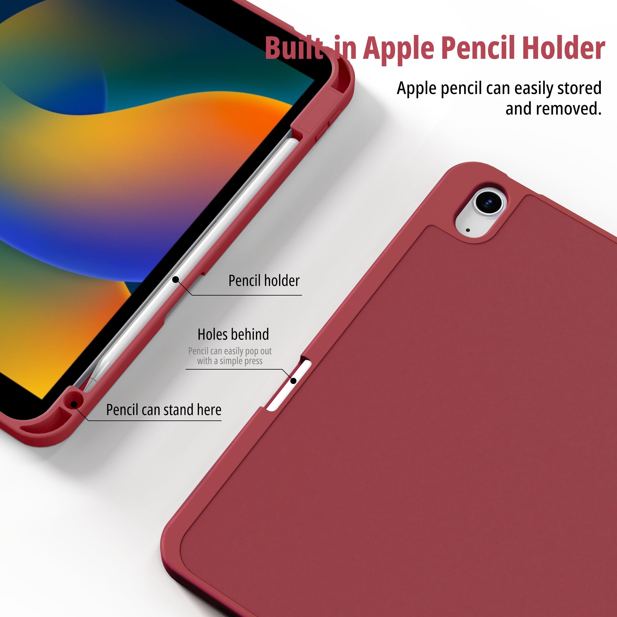 CACOE Custodia Cover Compatibile con iPad 11a Generazione (A16) 11" (2025) / iPad 10a Generazione 10.9" (2022) (A2757/A2777), Ultra Sottile Retro Cover con Portapenne,Bordeaux