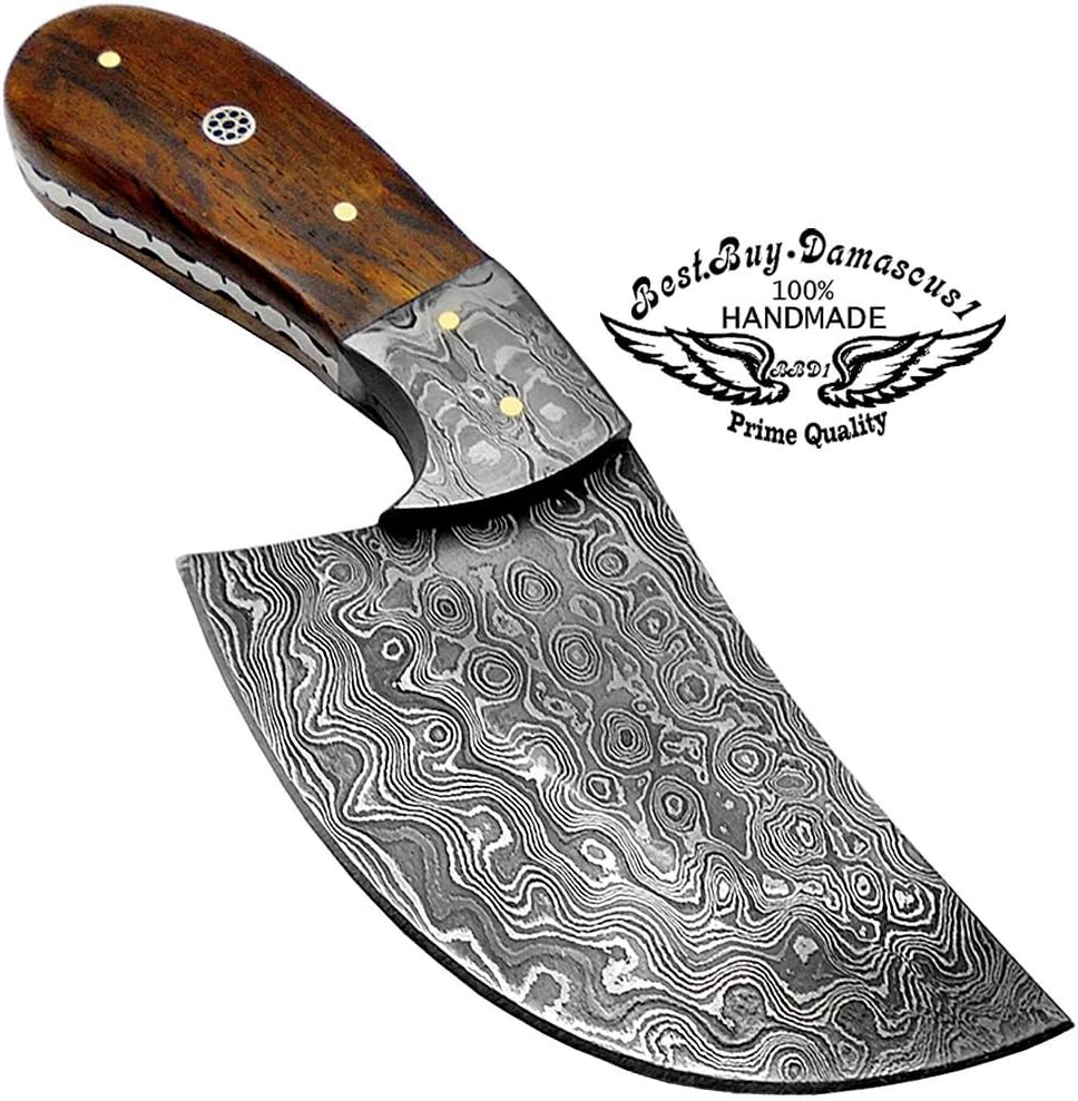 Best.Buy.Damascus1 Rose Wood 7" Fixed Blade Custom Handmade Damascus Steel Skinner Hunting Knife With Brass Spacers And Unique File Work On The Handel A Piece Of Craftsmanship Prime Quality