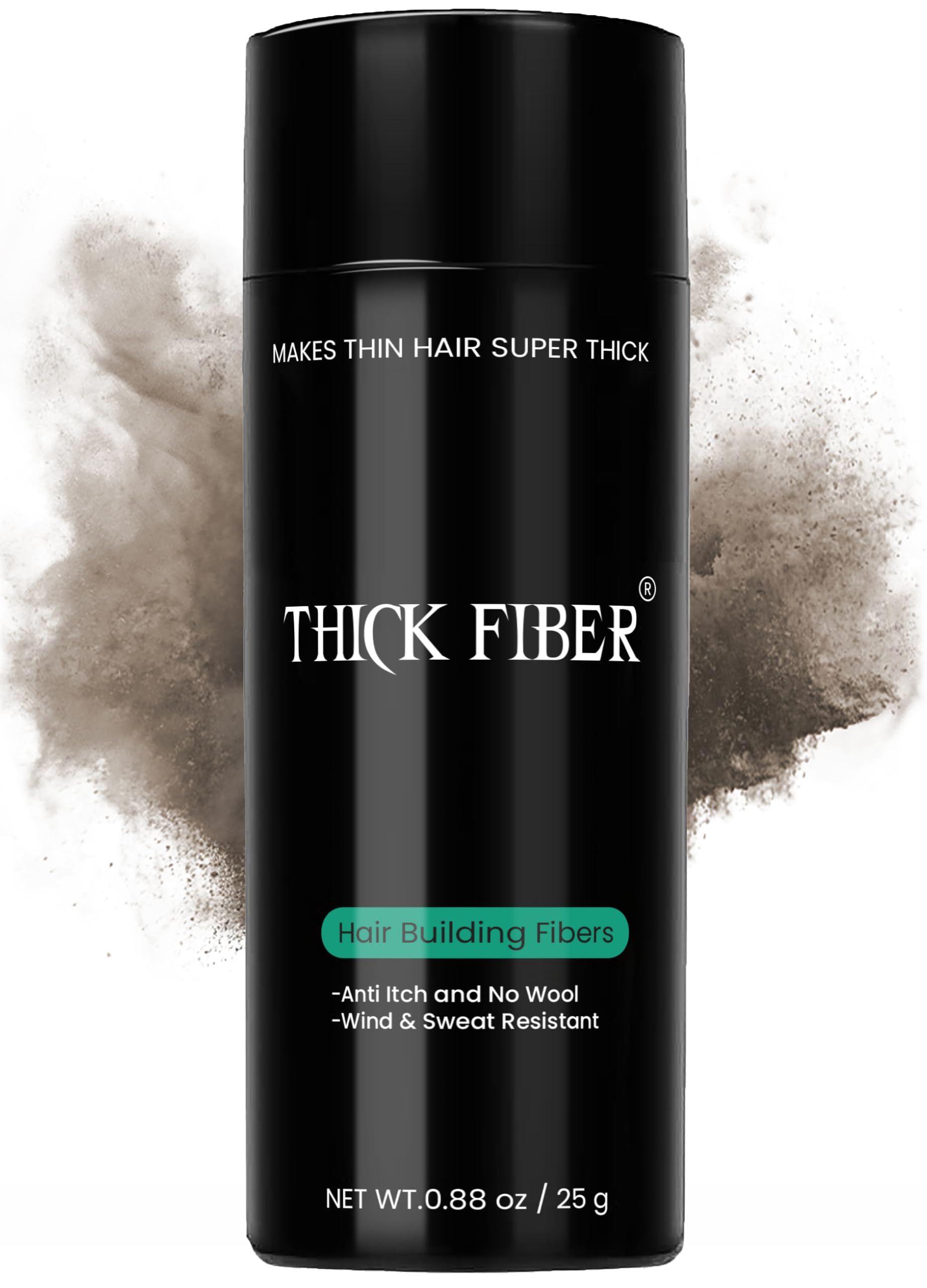THICK FIBER Hair Fibers for Thinning Hair & Bald Spots (Medium Brown) - 25g Instant Concealment Powder for Men & Women