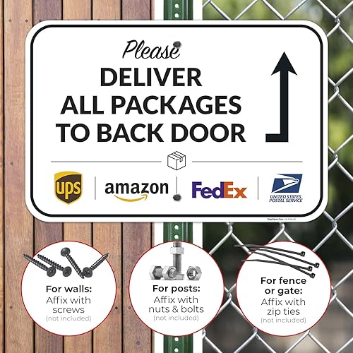 Vista 631 de Cartel de entrega del paquete, letrero de instrucciones de entrega, 10 x 7 pulgadas, aluminio 040 libre de óxido, resistente a la decoloración