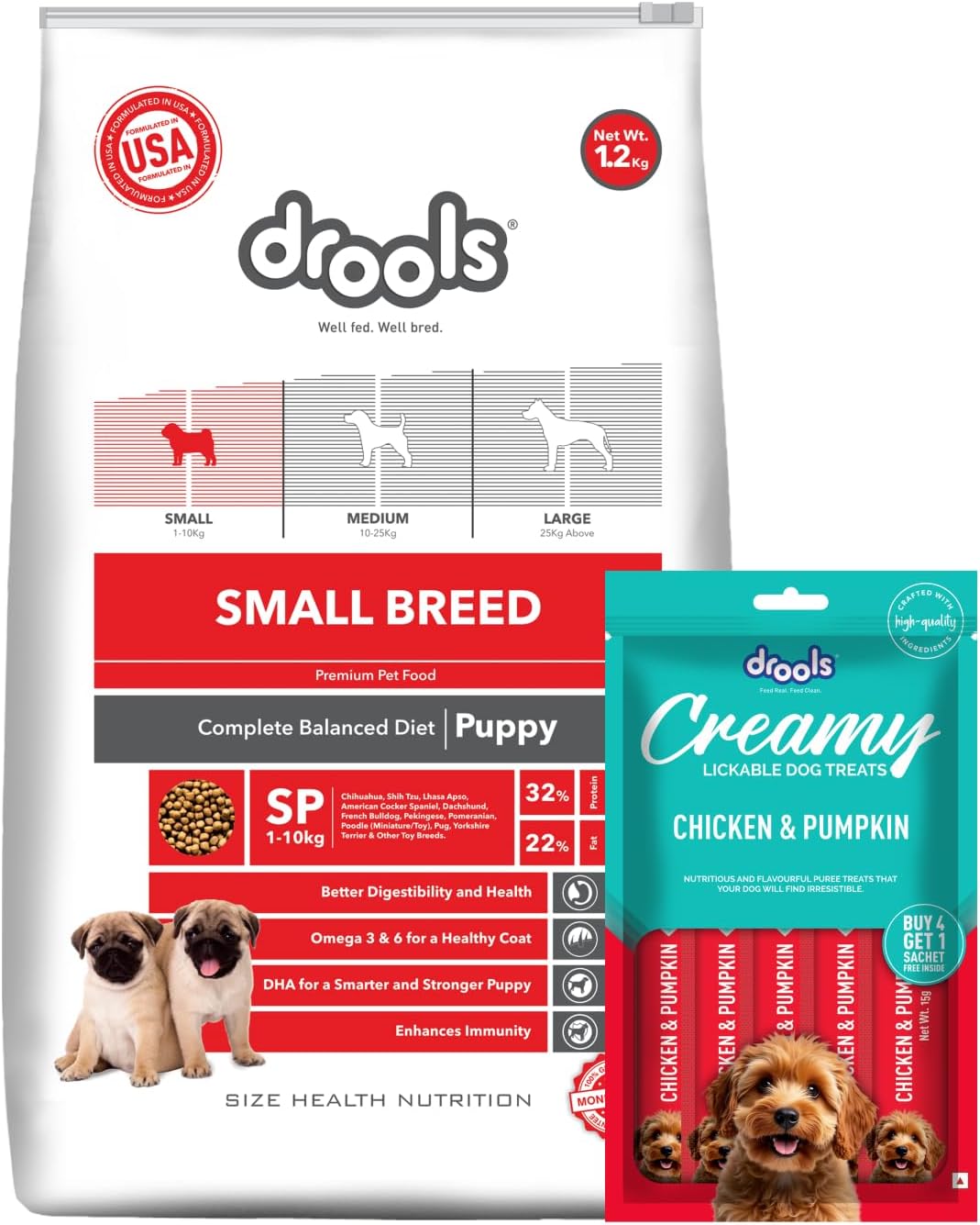 Small Breed Puppy Dog Food, 1.2kg + Free Creamy Dog Treat (75g) | Chicken Flavour | Protein in Every Bite | Small Kibble Size, Easy to Pick | Energy Dense