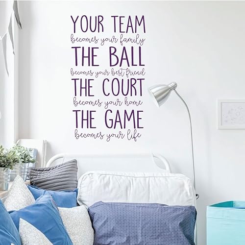 Miniatura 6 de Calcomanía de pared de vinilo con cita temática deportiva, tu equipo se convierte en tu familia, calcomanía decorativa para dormitorio, sala de