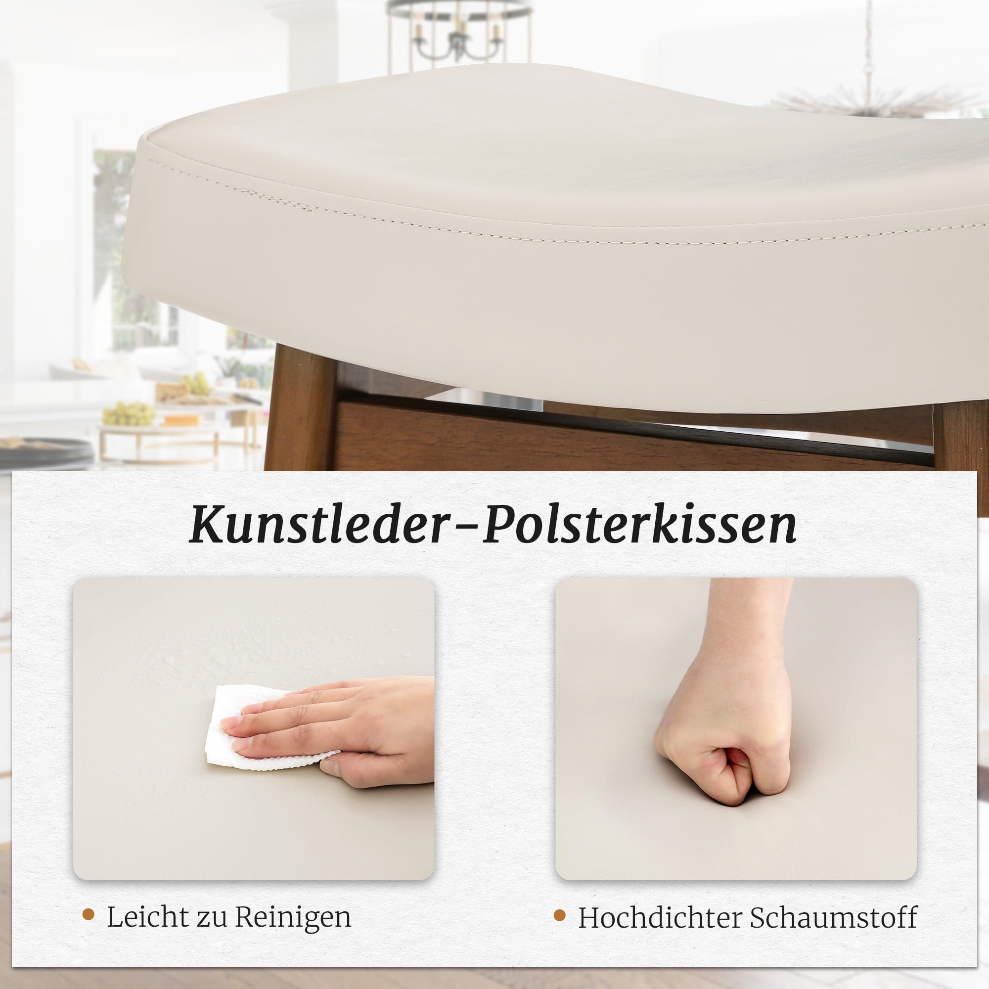 LUE BONA Barhocker 2er Set, 61 cm Hoch,KüChenhocker mit Kunstleder Sitzfläche und Fußstütze,Bar Hocker mit 4 Holzbeinen,Moderner Barstuhl für Küche,Wohnzimmer,Bar,Antikes Weiß