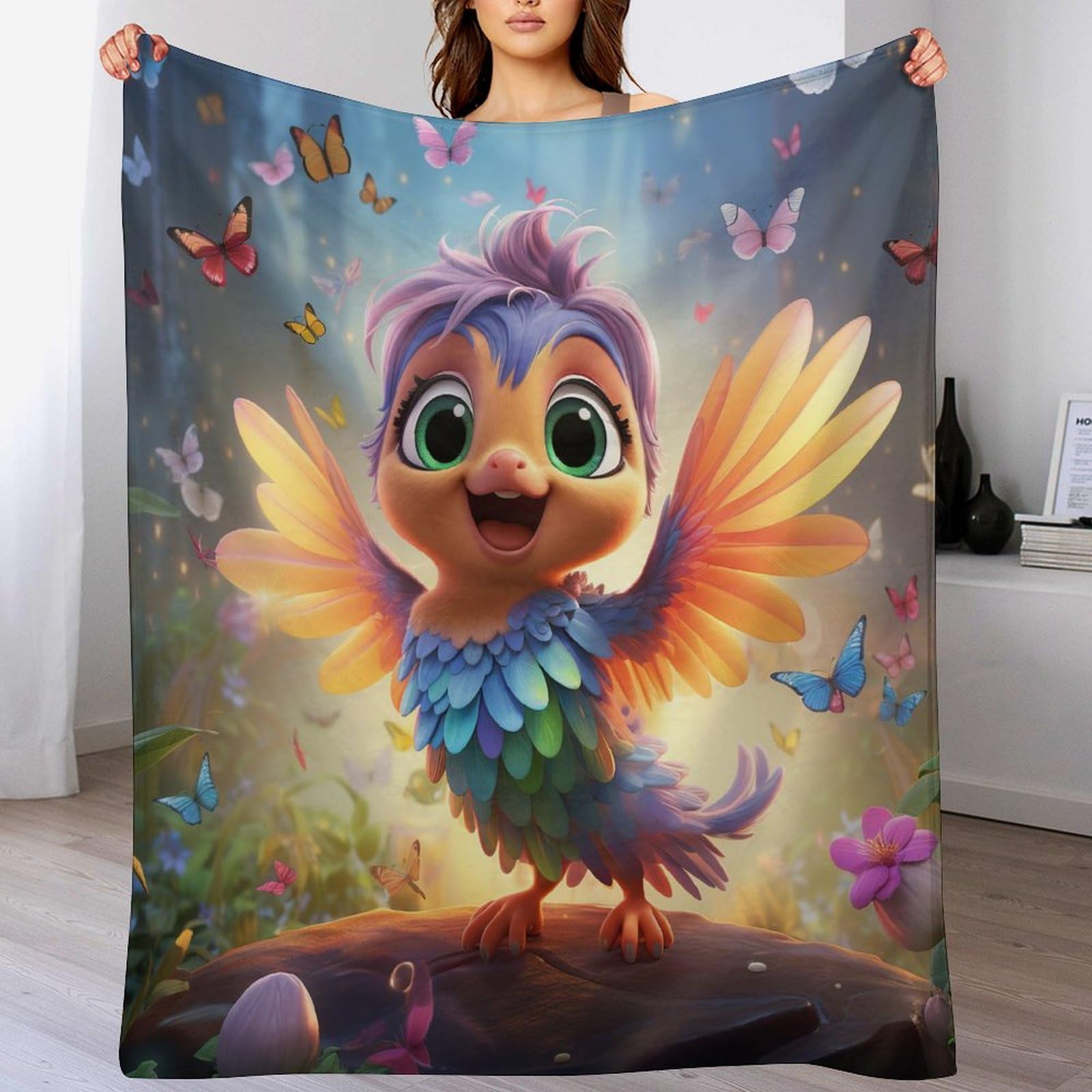 Couverture en flannel oiseau doux polaire en peluche pour lit et canapé de 150x200cm