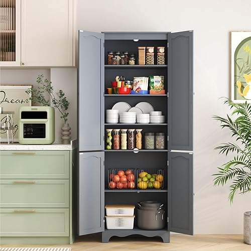 Miniatura 13 de Function Home Armario de almacenamiento alto para baño, despensa de cocina delgada de 64 pulgadas con almacenamiento de puerta, armarios 64" Blanco