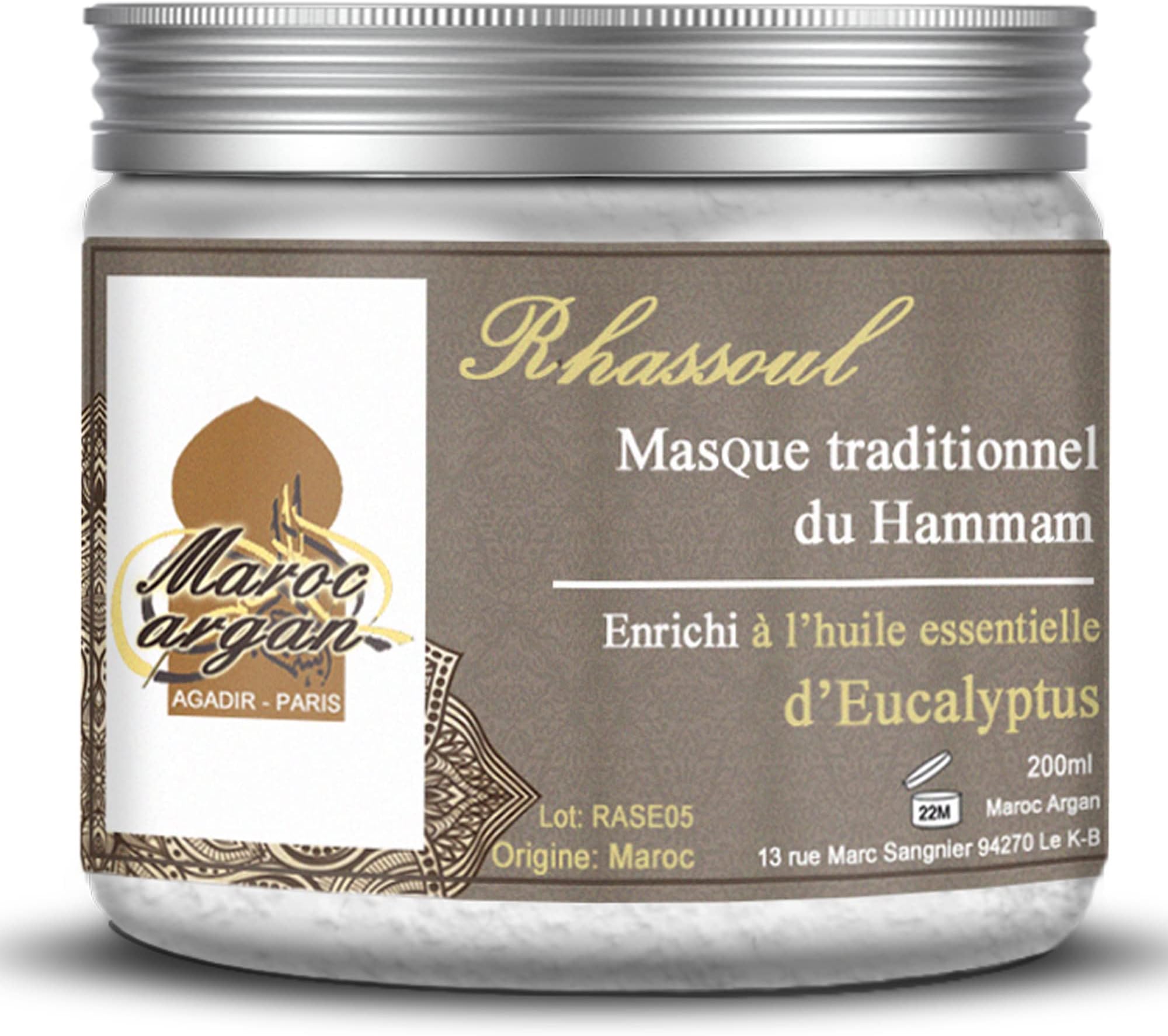 Ghassoul enriched with Eucalyptus - Clay Powder Purifying from Morocco 100% Natural - Mask Skin and Hair - 250g
