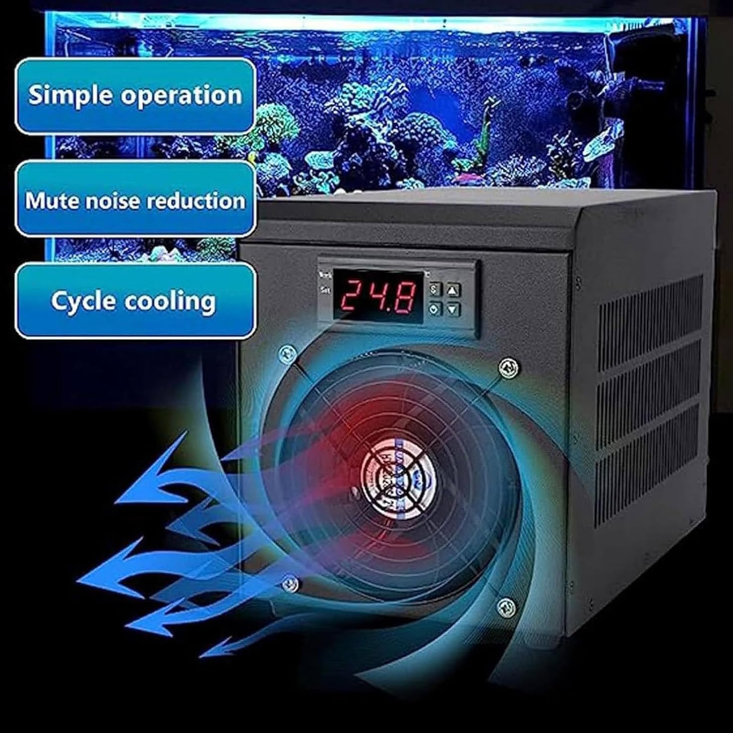 Akwarium Akwarium Chiller Elektroniczna Chłodnica Inteligentna Chłodnica Akwarium z Pompą Wodną do Hydroponiki Meduzy Rafy Koralowej,60L