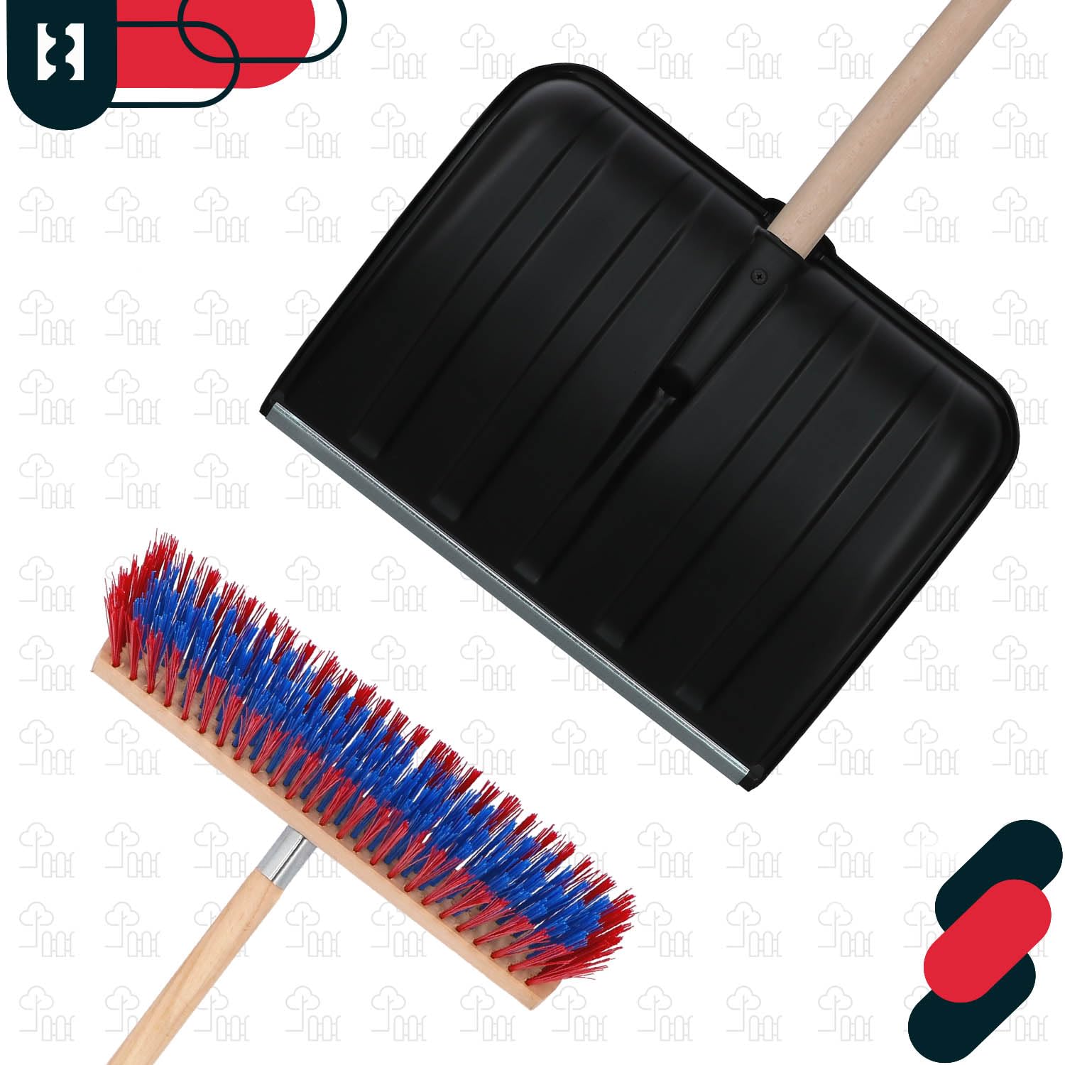 KOTARBAU® Set pala da neve con manico in legno 131 cm scopa da strada 43 cm + guanti pala da neve pala da neve spazzaneve scopa da giardino con manico esterno pala da neve auto manico in legno per la