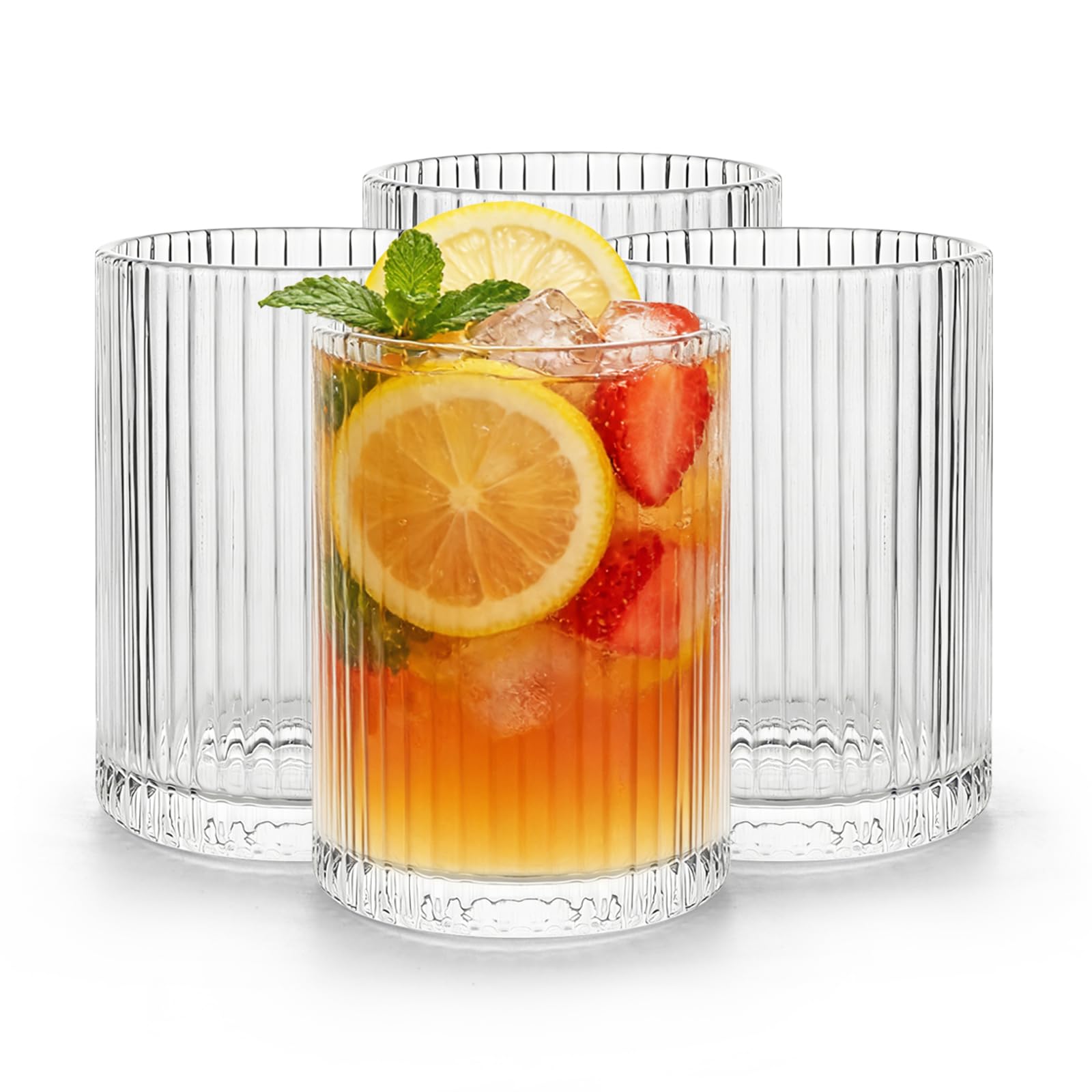 Aleker Coffee Glasses Set of 4, 250ml Crystal Ribbed Latte Glasses, Glass Mugs Borosilicate Glass Coffee Cups for Hot Tea, Flat White, Cappuccino, Espresso, Milk, Juice, Hot & Cold Home Party