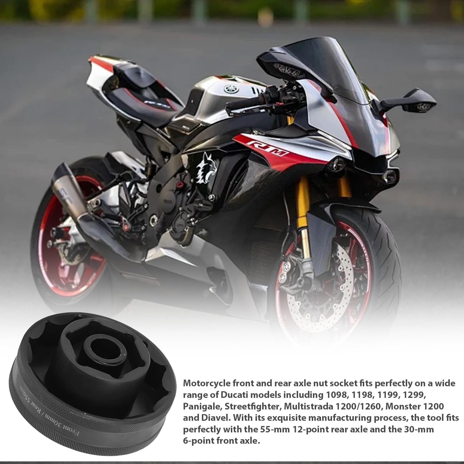1 kit d'outils d'écrou d'essieu de moto Ducati - Écrou d'essieu avant et arrière - Douille 55 mm + 30 mm - Pour Ducati 1098/1198/1199/Multistrada 1200/1260/SW - Acier de qualité supérieure - Clé 1/2
