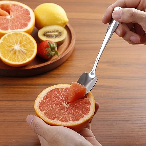 Miniatura 5 de Cucharas de pomelo y cuchillo de toronja, juego de 7 cucharas de postre de acero inoxidable de grado alimenticio, cuchillo de fruta con acabado