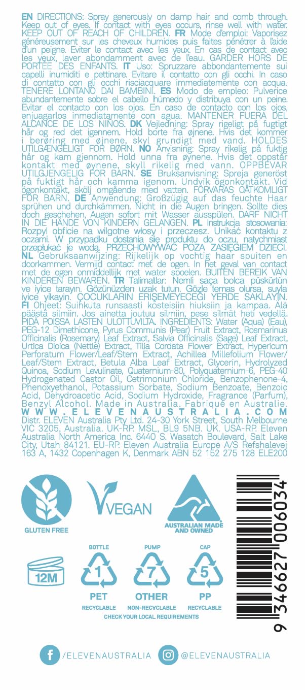 ELEVEN AUSTRALIA Detangle My Hair Leave In Spray | Démêlant hydratant et domptant
