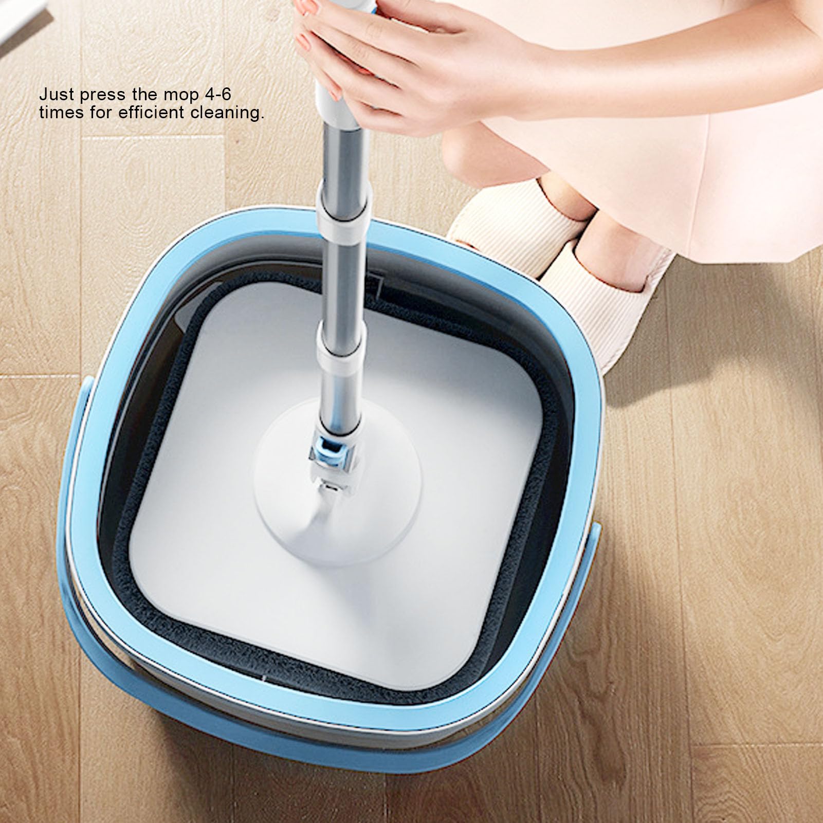 Spin -Mop und Eimer -Set mit Selbstabschließungssystem, Selbstwringende 360 ​​-Grad -rotierende Quadratische Mop -Köpfe für Hartholzfliesen -Marmorböden, Mikrofaserpolster