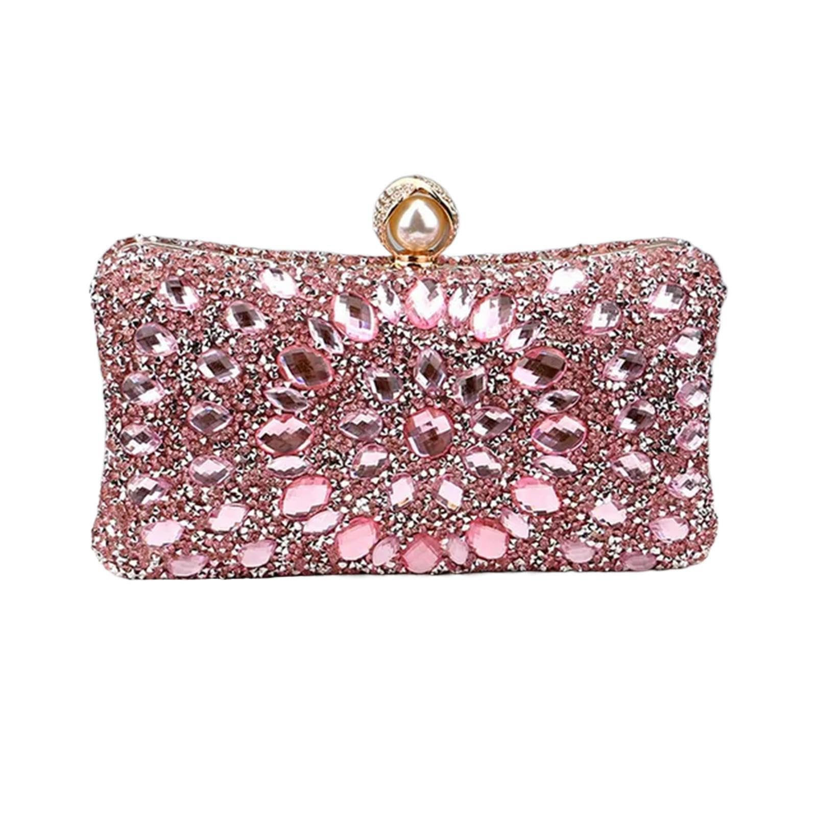 Pochette Donna da Borsa Borsa da Sera Acrilico Fiore Strass Clutch Bag Metallo Faux Pearl Prom Wedding Dinner Tote Bag-ym3218rosa