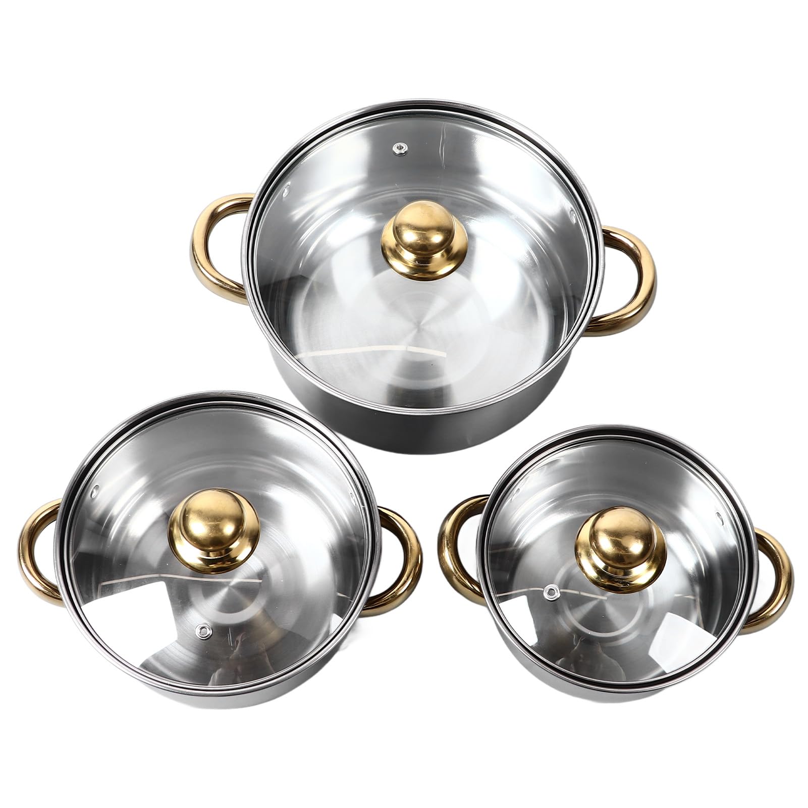 TOPINCN Juego de Ollas y Sartenes de Acero Inoxidable, Juego de Utensilios de Cocina Profesional con Dorado, Compatible con Todas las Placas de Cocina, Apto para Lavavajillas