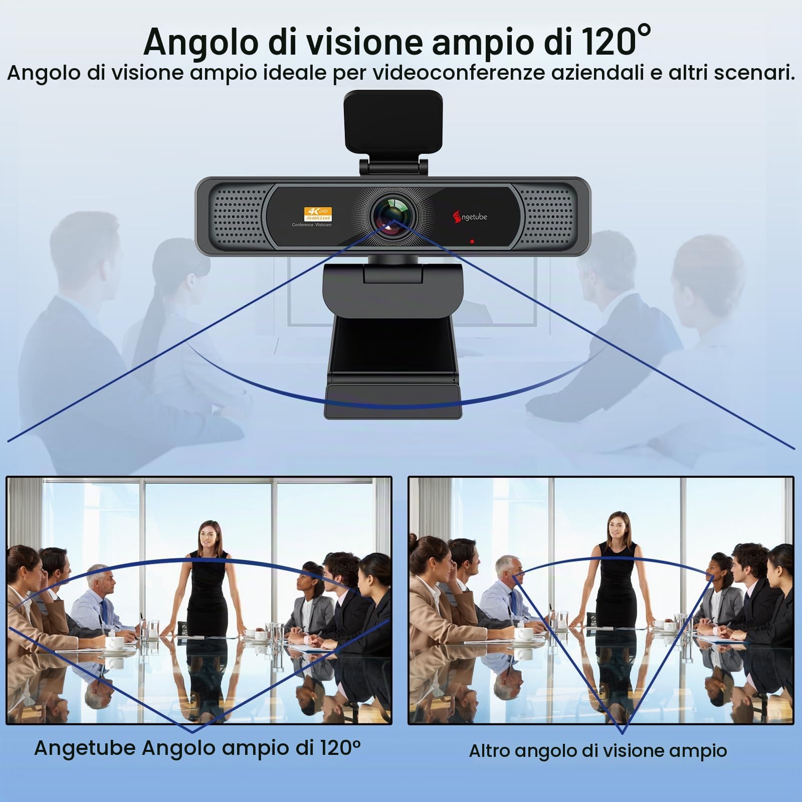 Angetube 914Max Webcam 4K–Streaming Camera per PC con Angolo Ampio da 120° | USB Telecamera con Autofocus PDAF, Microfoni Duali con Riduzione del Rumore, 1080p@60FPS, Adatto a Laptop, Mac, Teams