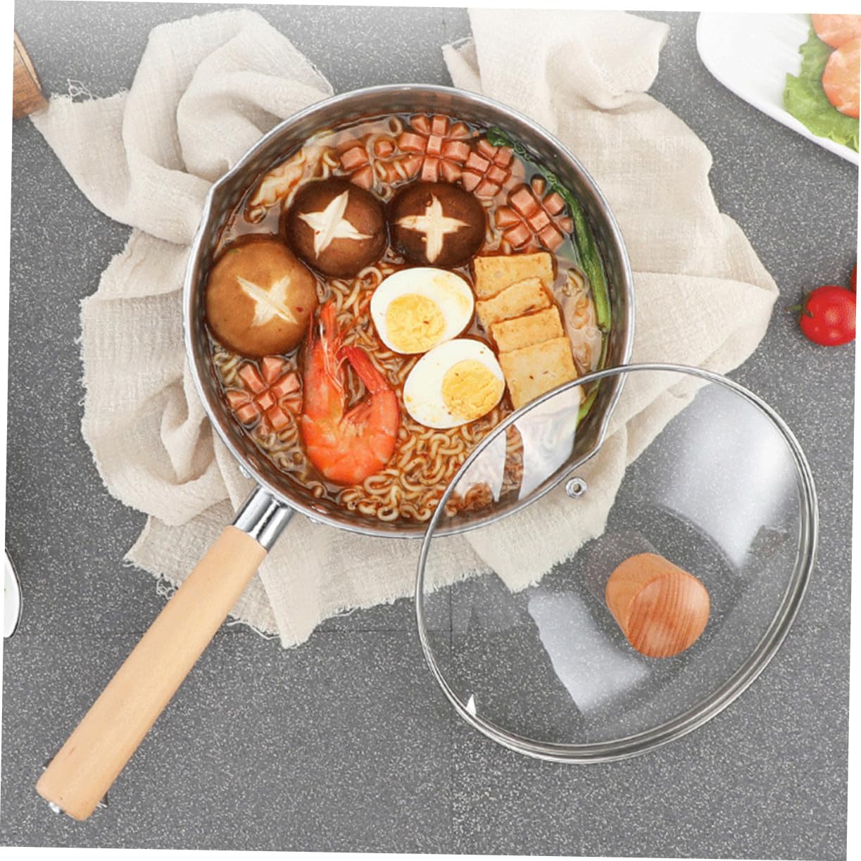 Edelstahl Kochtopf mit Deckel, Silber, für Babybrei und Suppe | Ergonomischer Griff, Antihaftbeschichtet, für Milchsoßen und Instant Nudeln