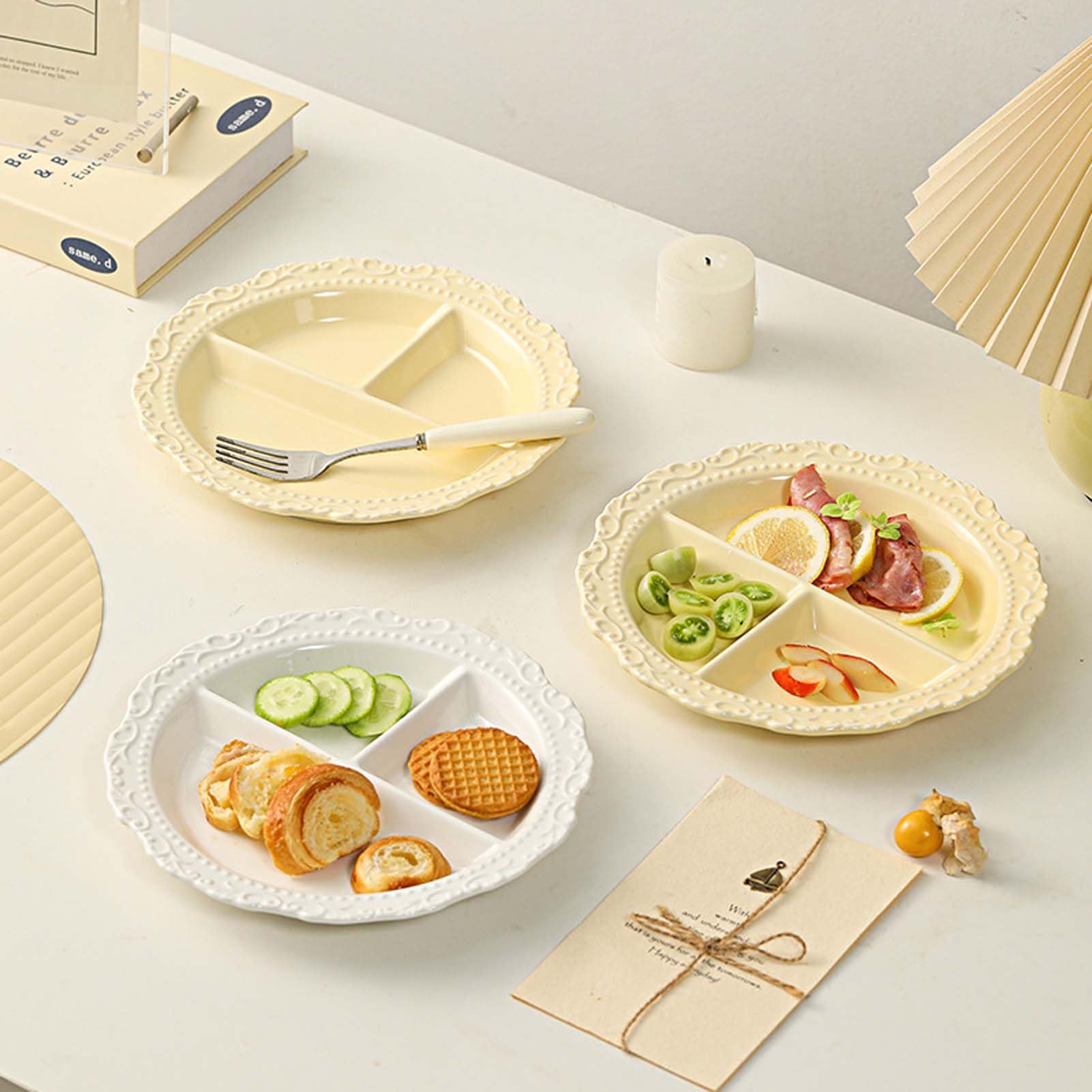 Piatto Compartimentato in Ceramica, Piatto Diviso per Alimenti, Piatto Servizio Tavola, Vassoio Snack con Sezioni Separate, Forma Moderna, Perfetto per Contorni, Antipasti E Dolci