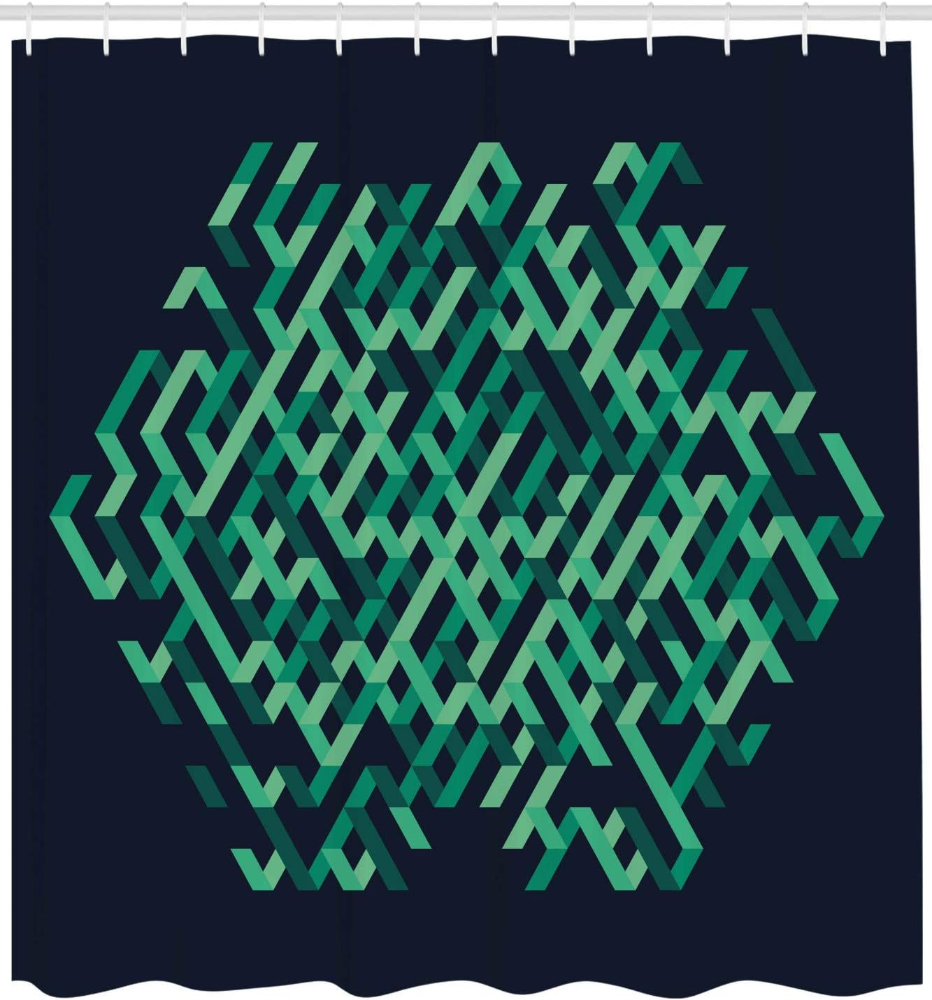 Ambesonne Modern Shower Curtain, Geometric with Ombre Elements Colored Lines Maze Like Circle Round Seem Image, Cloth Fabric Bathroom Decor Set with Hooks, 69" W x 70" L, Green Blue