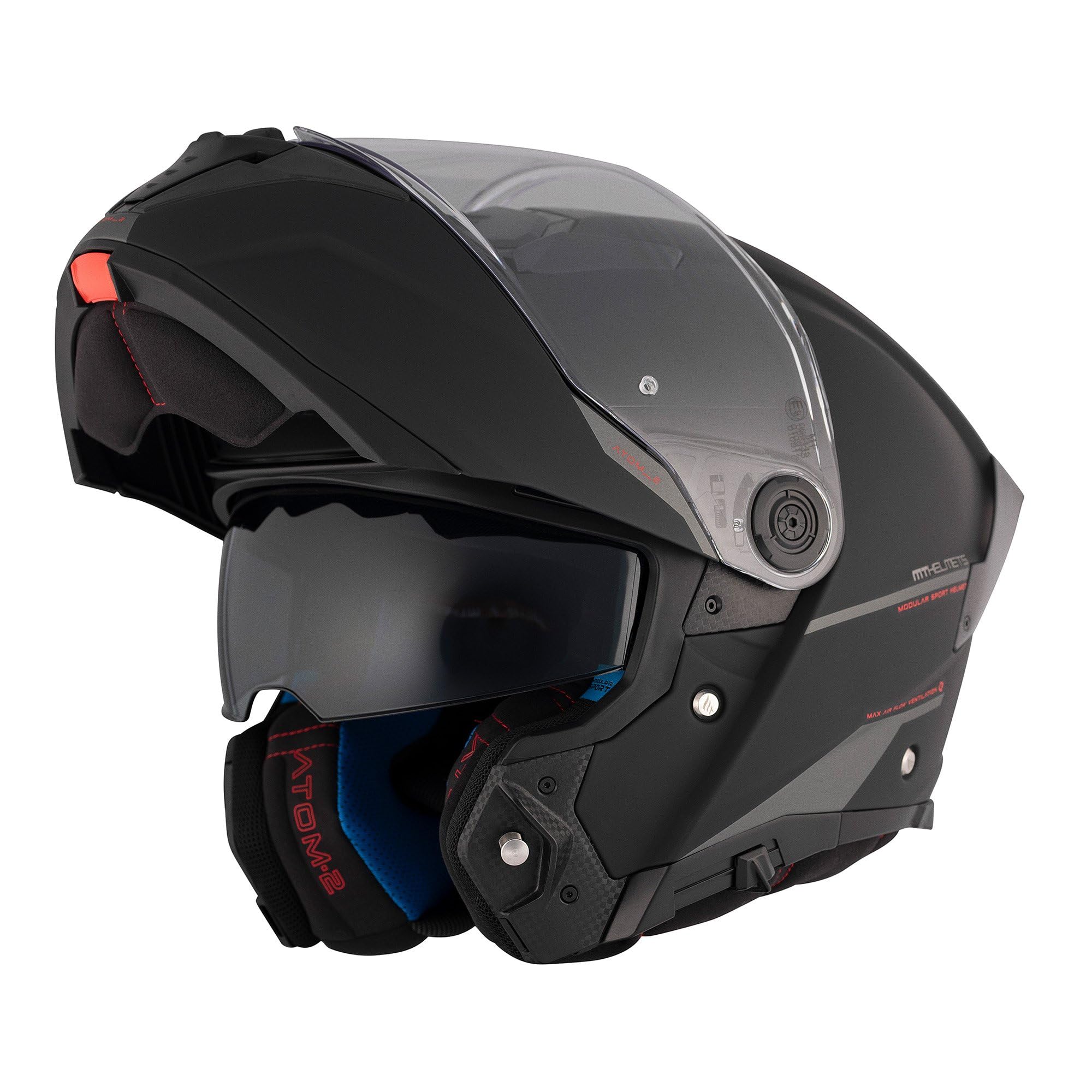 MT Helmets Atom 2 SV, Casco moto Modular Flip-Up, Visor Solar Retráctil, Interior Lavable, Preparado Intercomunicador UCS, Bloqueo frontal, Visor con posición Ventilación, Homologado ECE 22.06 & DOT