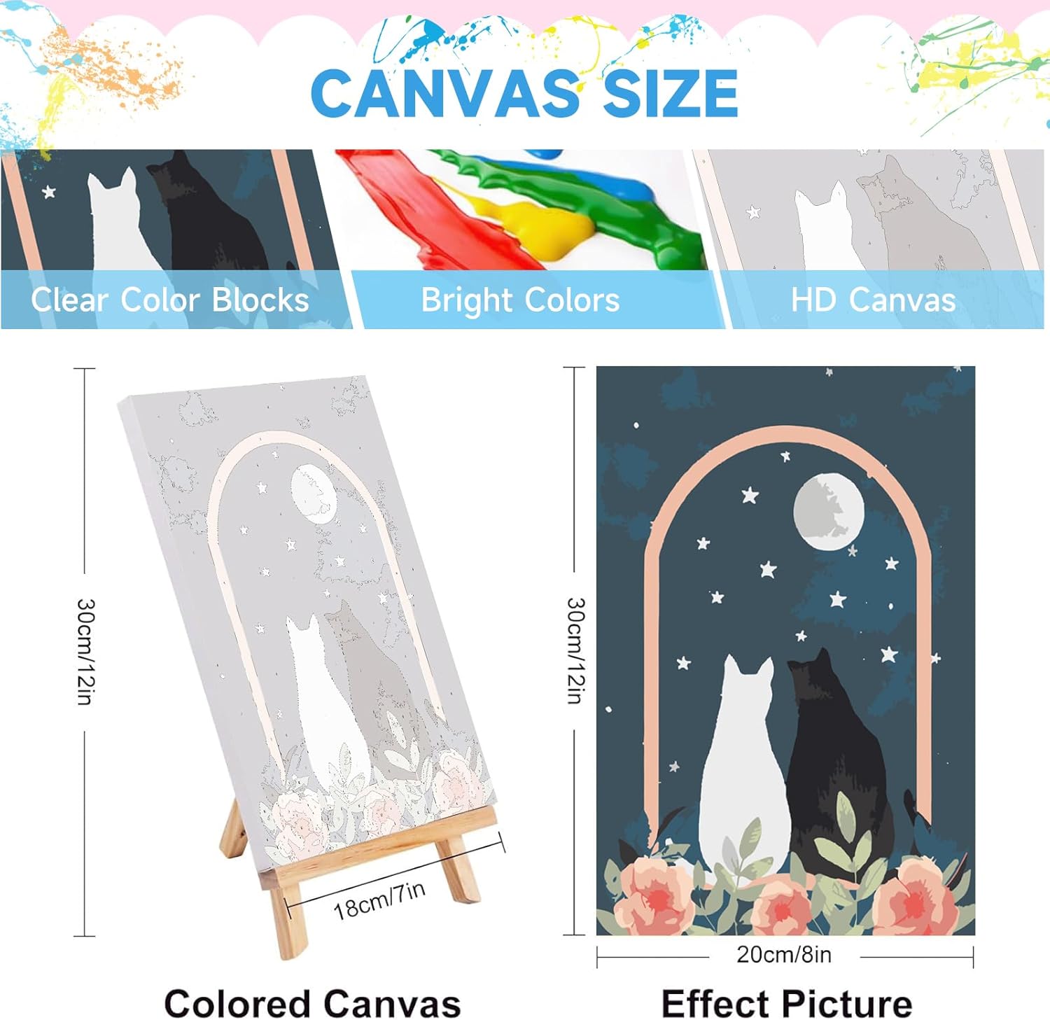 JULOUYN 4 Pack Paint by Numbers Kit for Adults with Framed & Easel, Easy Couples Cat Canvas Painting Kit for Beginner Gift Home Wall Decor 8x12 in