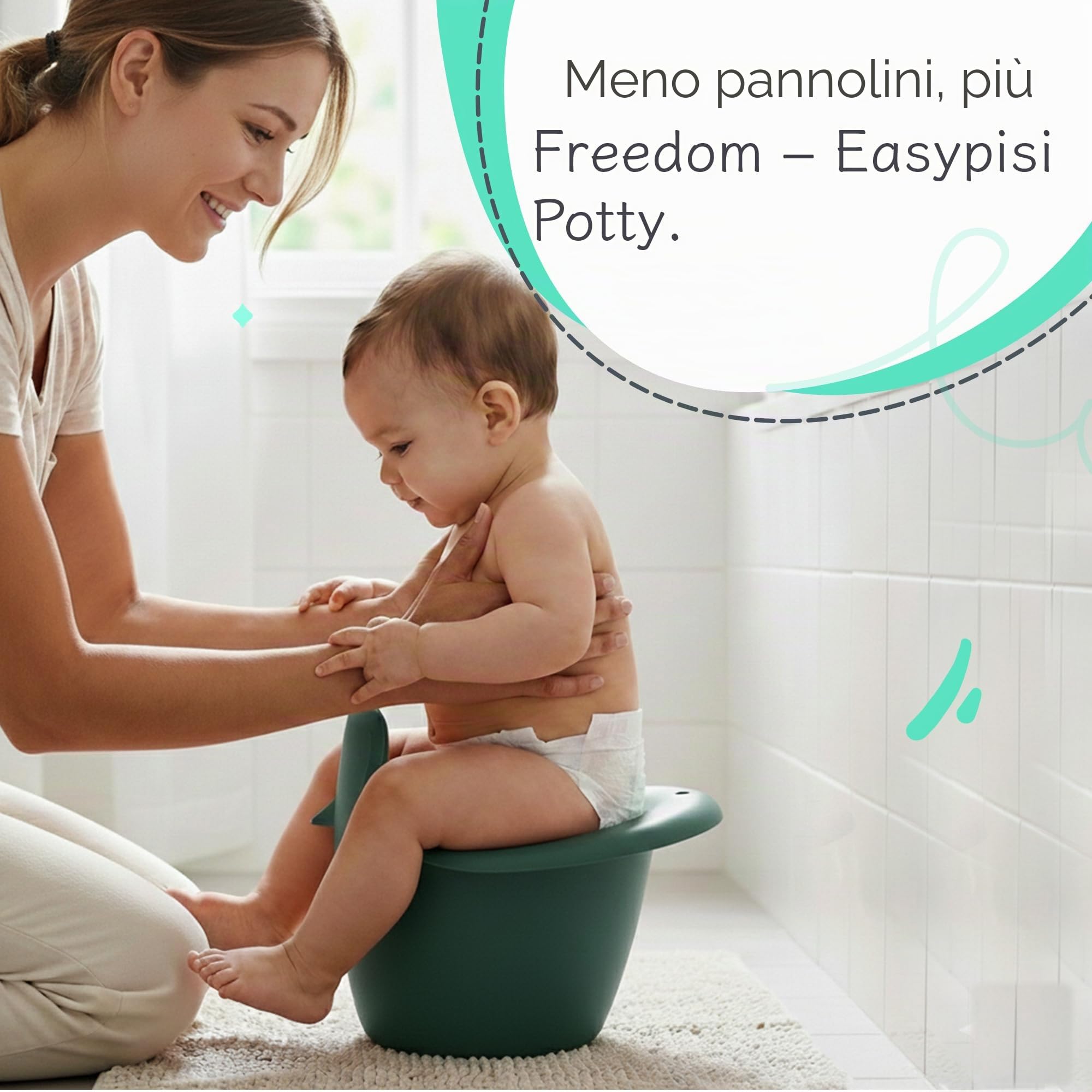 Vasino Easypisi (colore turchese), senza pannolini, Elimination Communication, vasino mobile per ragazzi e ragazze fino a 1 anno, accessori per neonati, Made in Germany (Verde bosco)