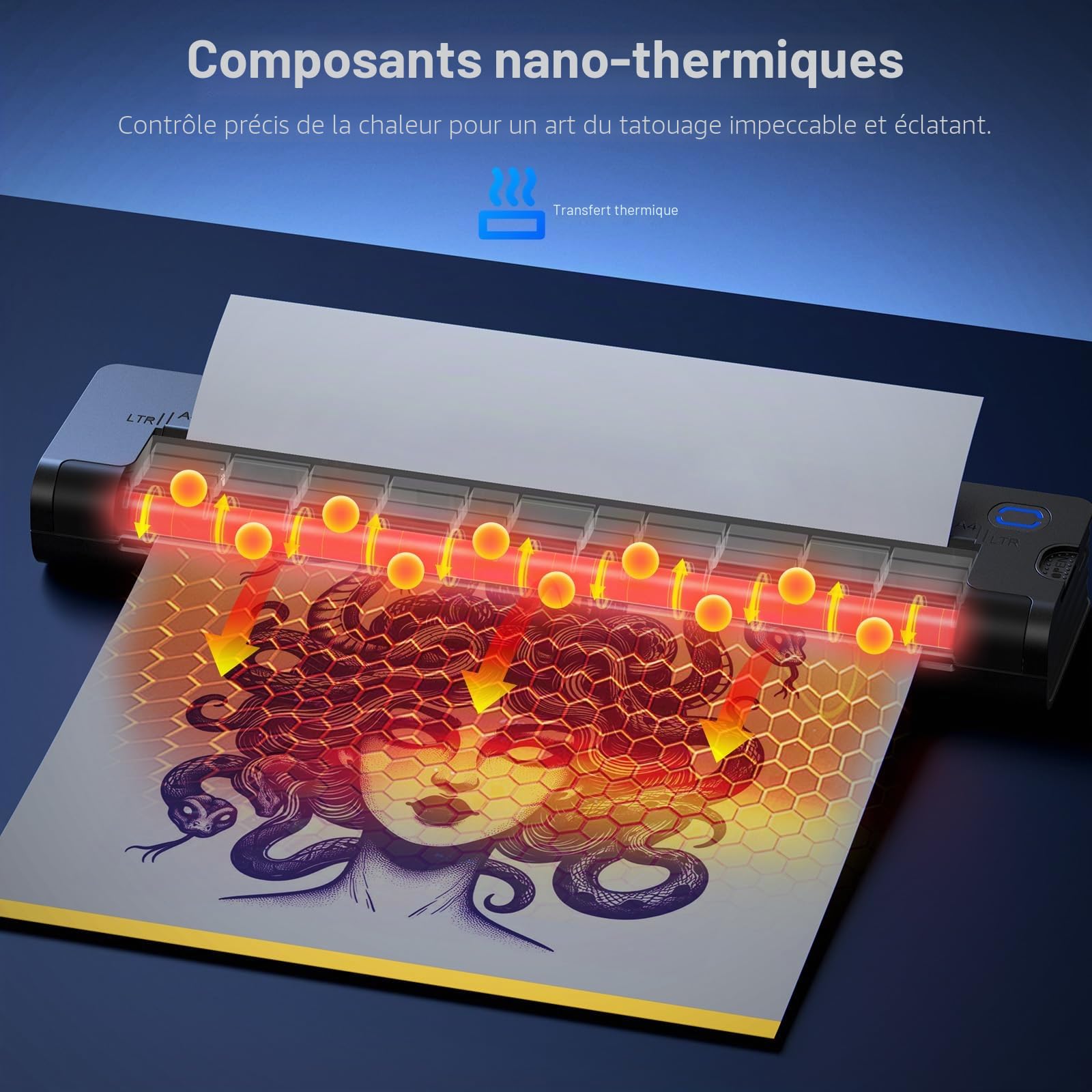 A41 Thermocopieur Tatouage Bluetooth,Machine à imprimer tatouage | Portable Sans Fil avec 10 Papiers de Tatouage pour Tatoueurs & débutants, Compatible iPad, Phone et PC