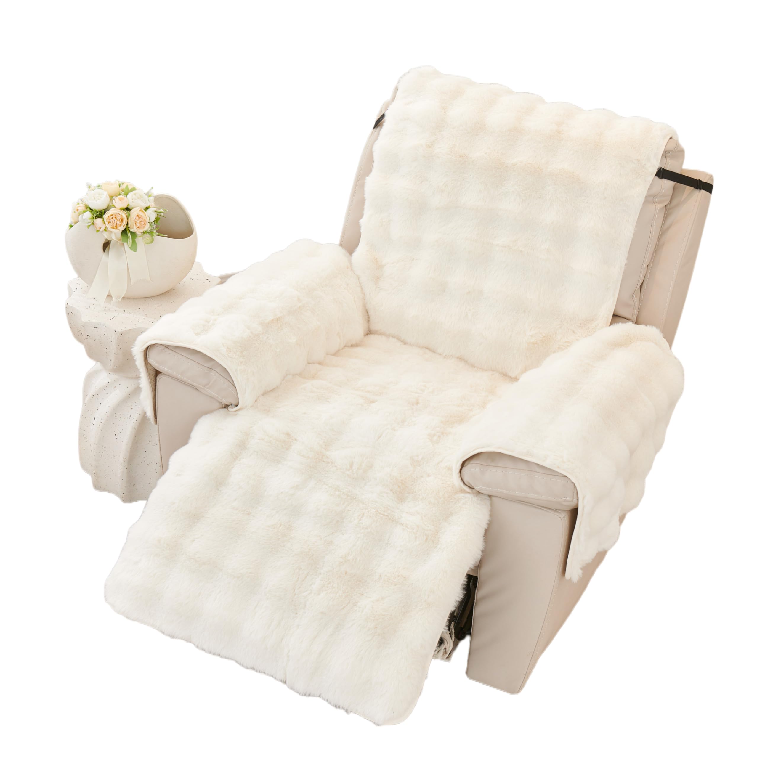 Ebeta Housse de Protection de Fauteuil en Peluche Douce, Housse d'accoudoir, Nouvelle Housse de Fauteuil antidérapante, Housse de Chaise de Relaxation Moelleuse en Fausse Fourrure (Blanc)