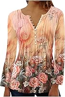 Vista 1 de Camisas de verano para mujer, con estampado de cuello en V, manga corta, sin botones, estilo casual, cómoda, manga 34