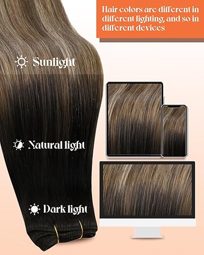 Miniatura 132 de Sunny Hair Extensiones de cabello humano de color marrón para coser, extensiones de cabello humano real, color marrón oscuro, ombré, marrón claro