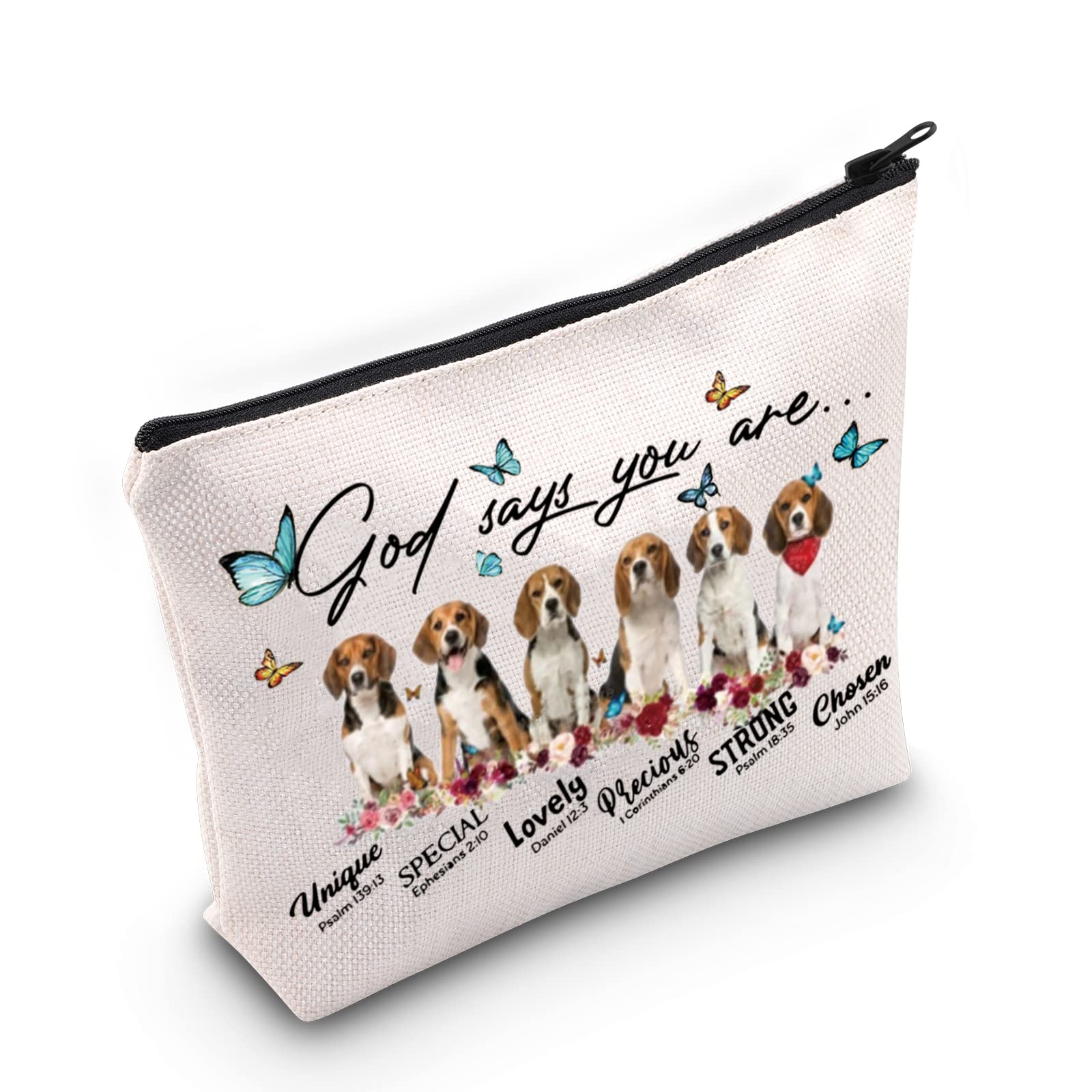 WZMPA Beagle Dog Cosmetic Makeup Bag Beagle Lover Gift God Says You Are Unique Special Lovely Precious Strong Beagle Zipper Pouch Bag For Women Girls, God Says Beagle, Fit
