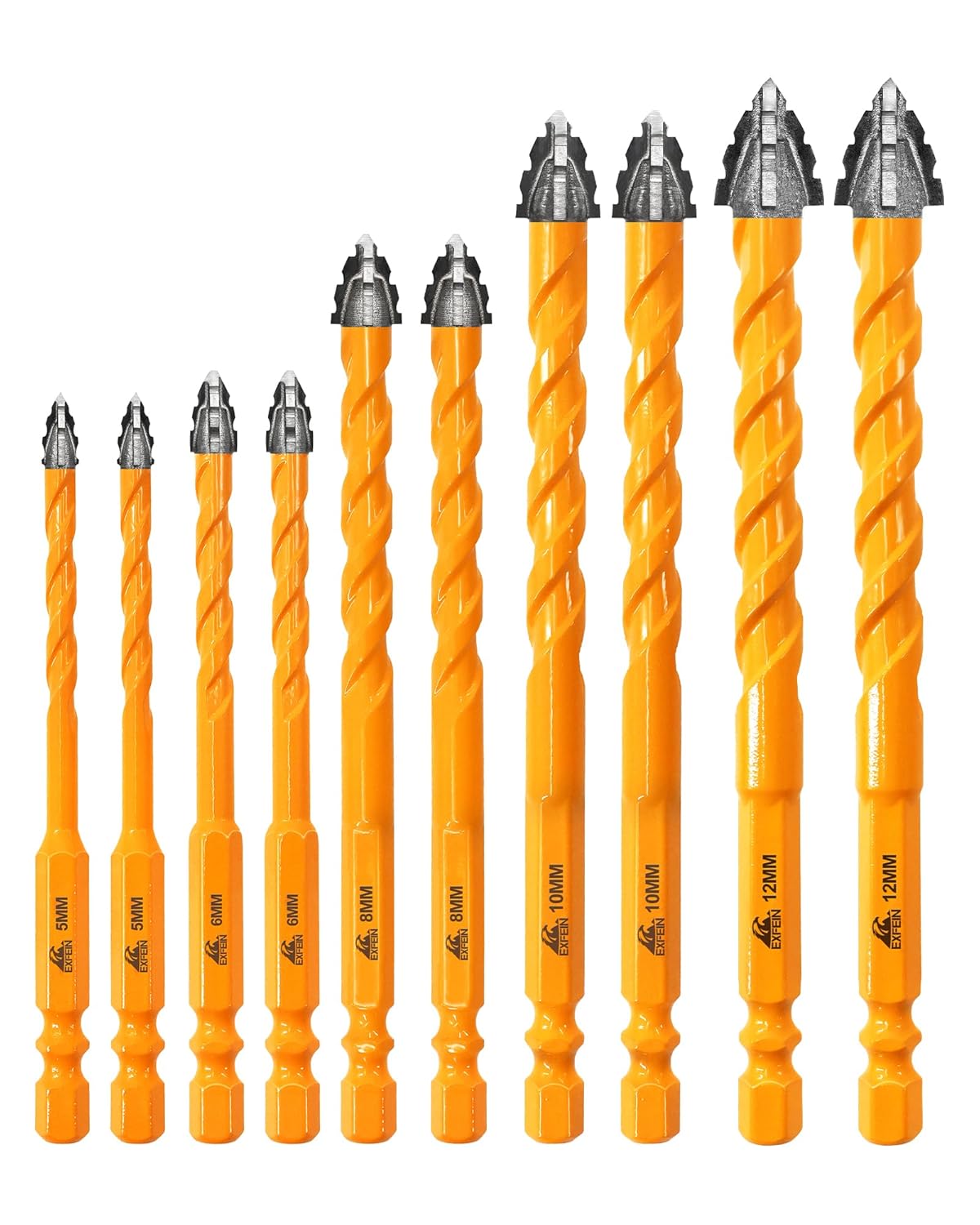 10-Pack Masonry Drill Bits Set 3/16"(5mm), EXFEIN Serrated Drill Bits - Tungsten Carbide Drill Bits for Tile Concrete Wood Plastic Brick Marble