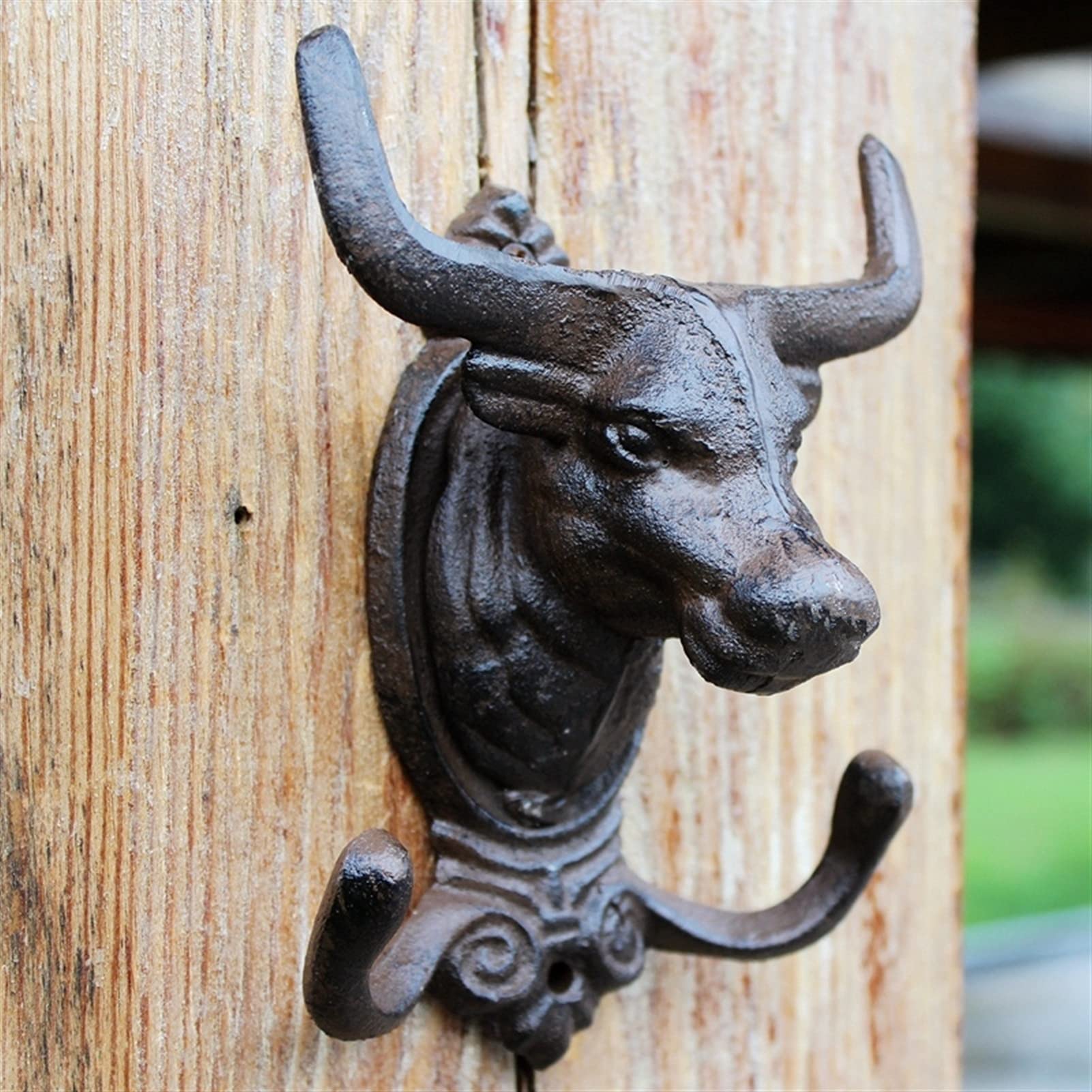 Toalleros Ganchos de pared Ganchos para abrigos Ganchos para abrigos retro Ganchos para abrigos Rústicos Cabeza de toro Gancho de pared de hierro con dos perchas Decoración para el jardín del hogar