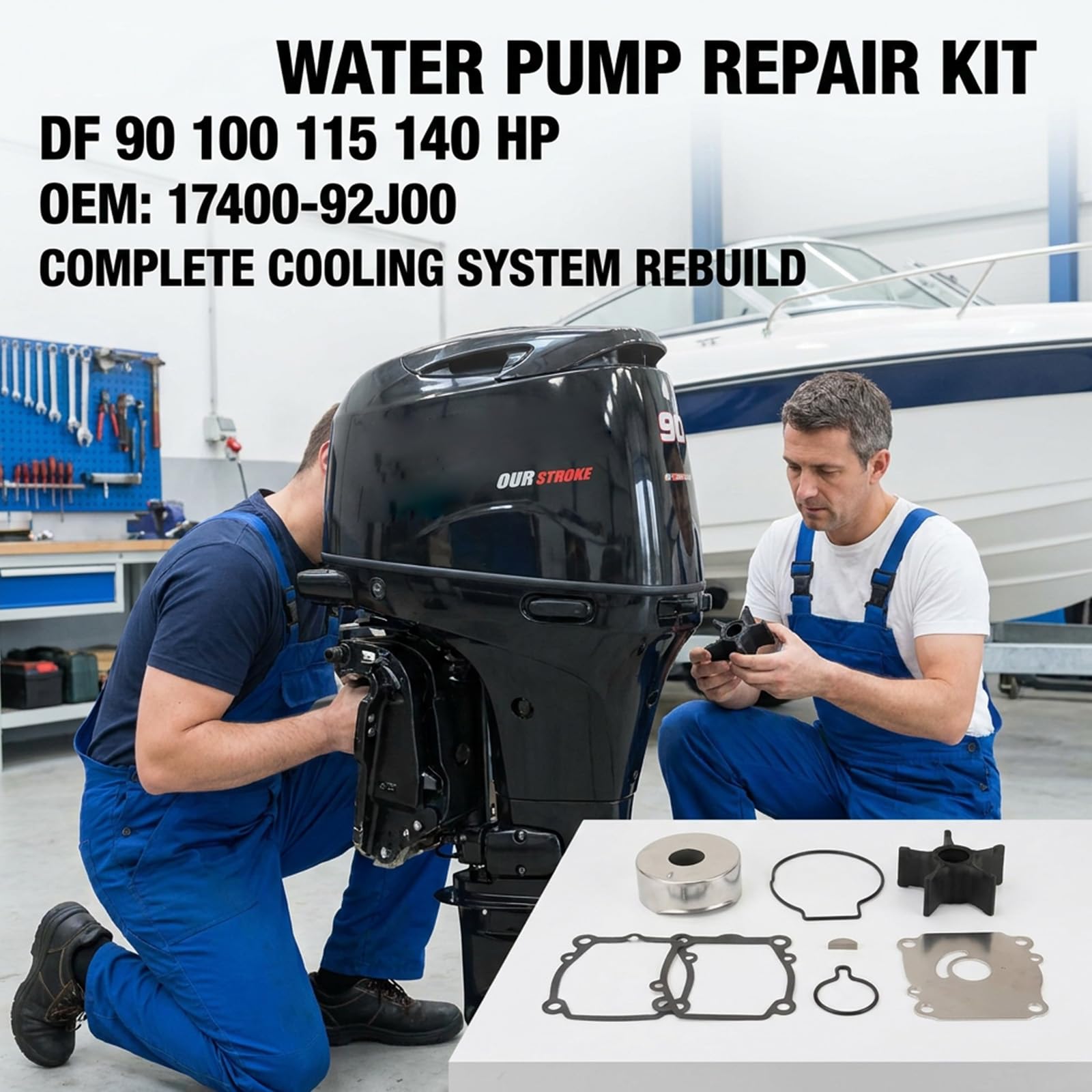 17400-92J00 17400-92Z02 17400-92J01 Parti ricambio per pompe per motori marini DF90T DF100T DF115T DF115 DF140T DF140Z, pacchetto guarnizioni piastra tazza girante per la cura raffreddamento