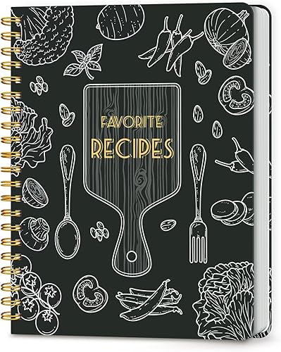 LuBudingJoy Cuaderno de recetas en blanco para escribir en tus propias recetas, página completa de Sprial de tapa dura, organizador de recetas