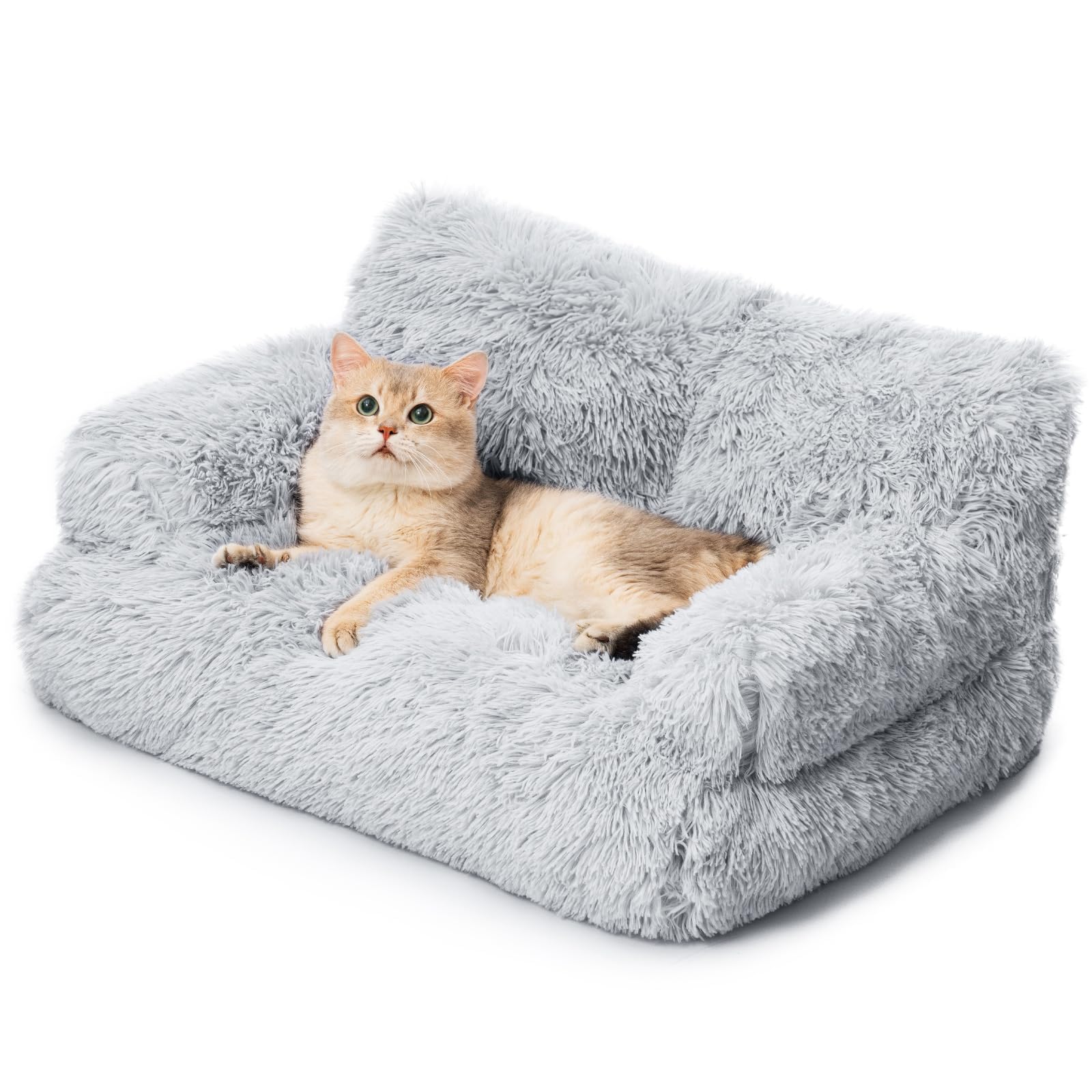 MEWOOFUN Stylish Cat Bed - Plush Washable Cat Couch & Dog Beds, Calming, Anti-Slip, Grey