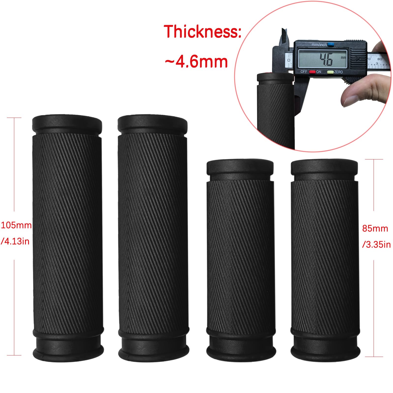 TIKBRO 4Pcs Bike Handlebar Grips, 85mm 105mm TPR Rubber Short Grips Fit Twist Shift and Revoshift, Black, Length : 85mm and 105mm - Image 4