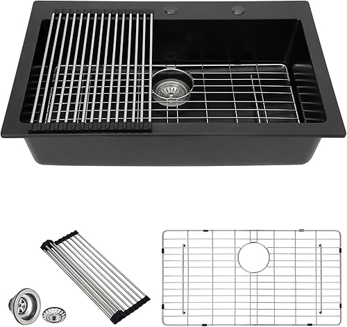 Miniatura 2 de Donsdey - Fregadero de cocina compuesto de granito 31 x 20 pulgadas, fregadero de cocina de granito montado en la parte superior, compuesto clásico