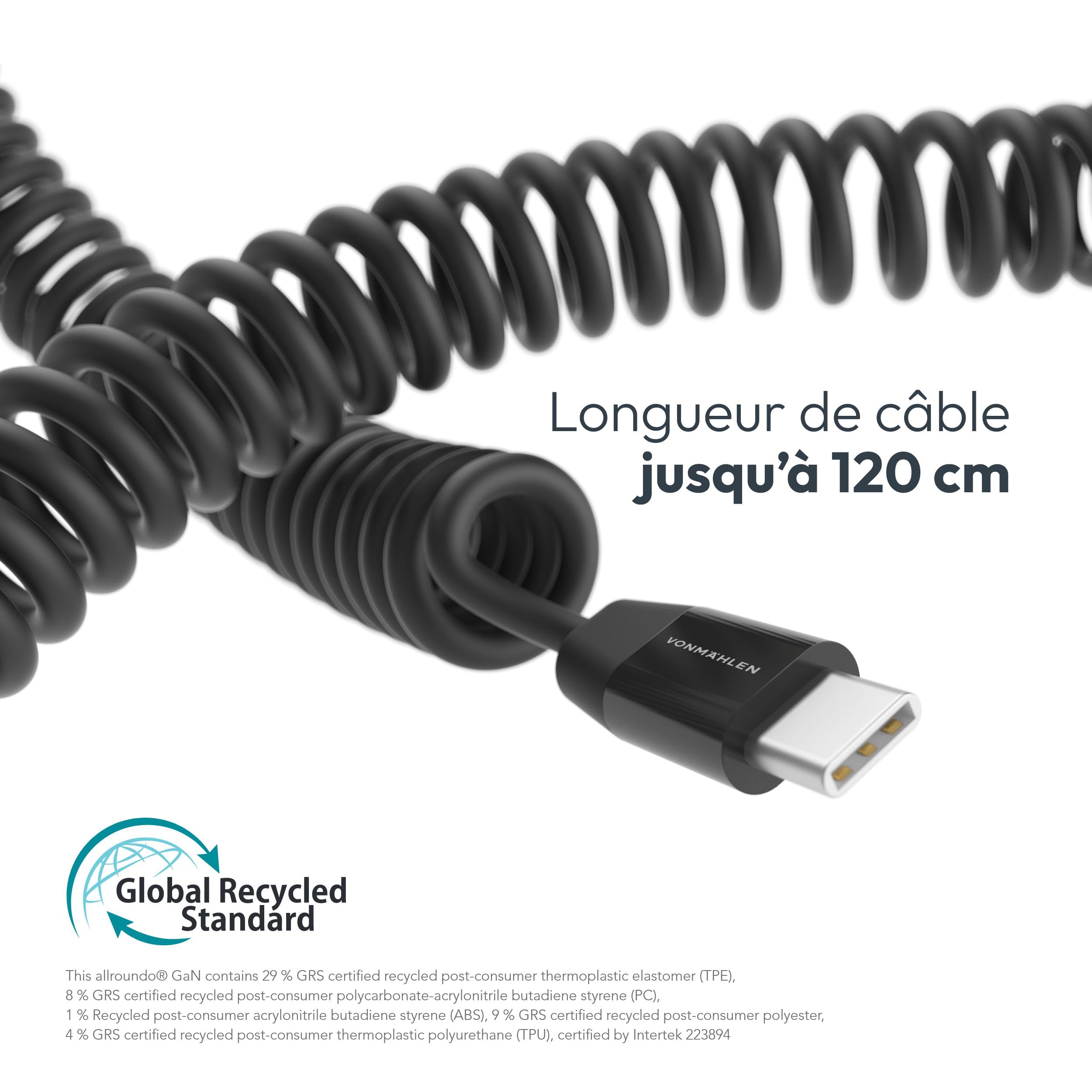 VONMÄHLEN allroundo GaN - Chargeur rapide 30 W avec technologie GaN, compatibilité USB-C universelle, étui de voyage inclus - Noir