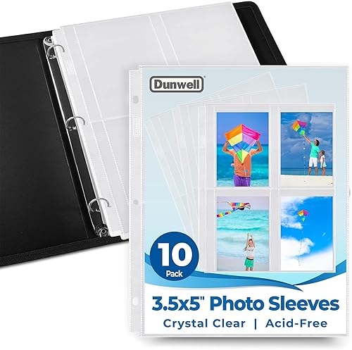 Dunwell - Recambios para fundas de fotos, 3 anillas, bolsillos transparentes para fotos con ranuras para notas, capacidad para fotos de 5 x 7 x 6 y