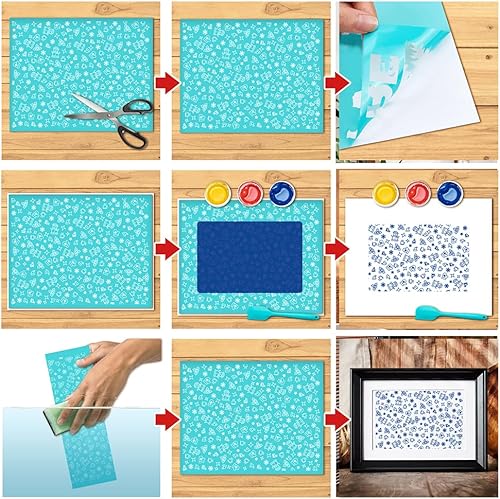 Vista 28 de 2 plantillas a cuadros de búfalo reutilizables, serigrafía autoadhesiva, impresión de 8.5 x 11 pulgadas, para pintar azulejos de pared de madera