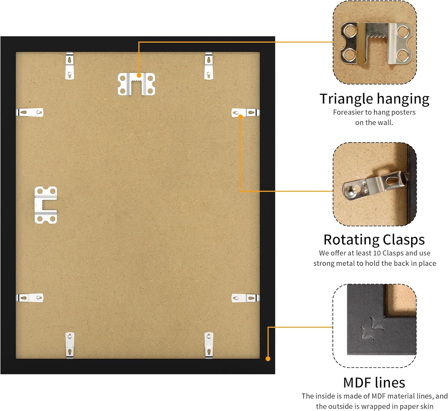 YESKAY 11x14 Picture Frame 3 Pack,Black Wooden Frame with Tempered Glass,Display Pictures 8x10 with Mat or 11 x 14 Without Mat,11 by 14 Photo Frame for Wall Hanging