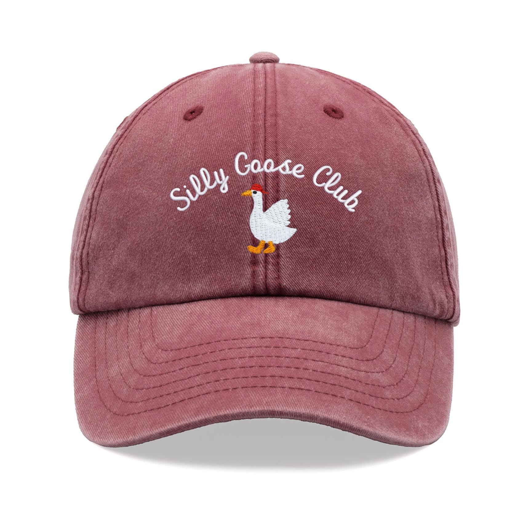 Silly Goose Club Baseball Cap Vintage Washed Unisex Dad Hat Adjustable Red