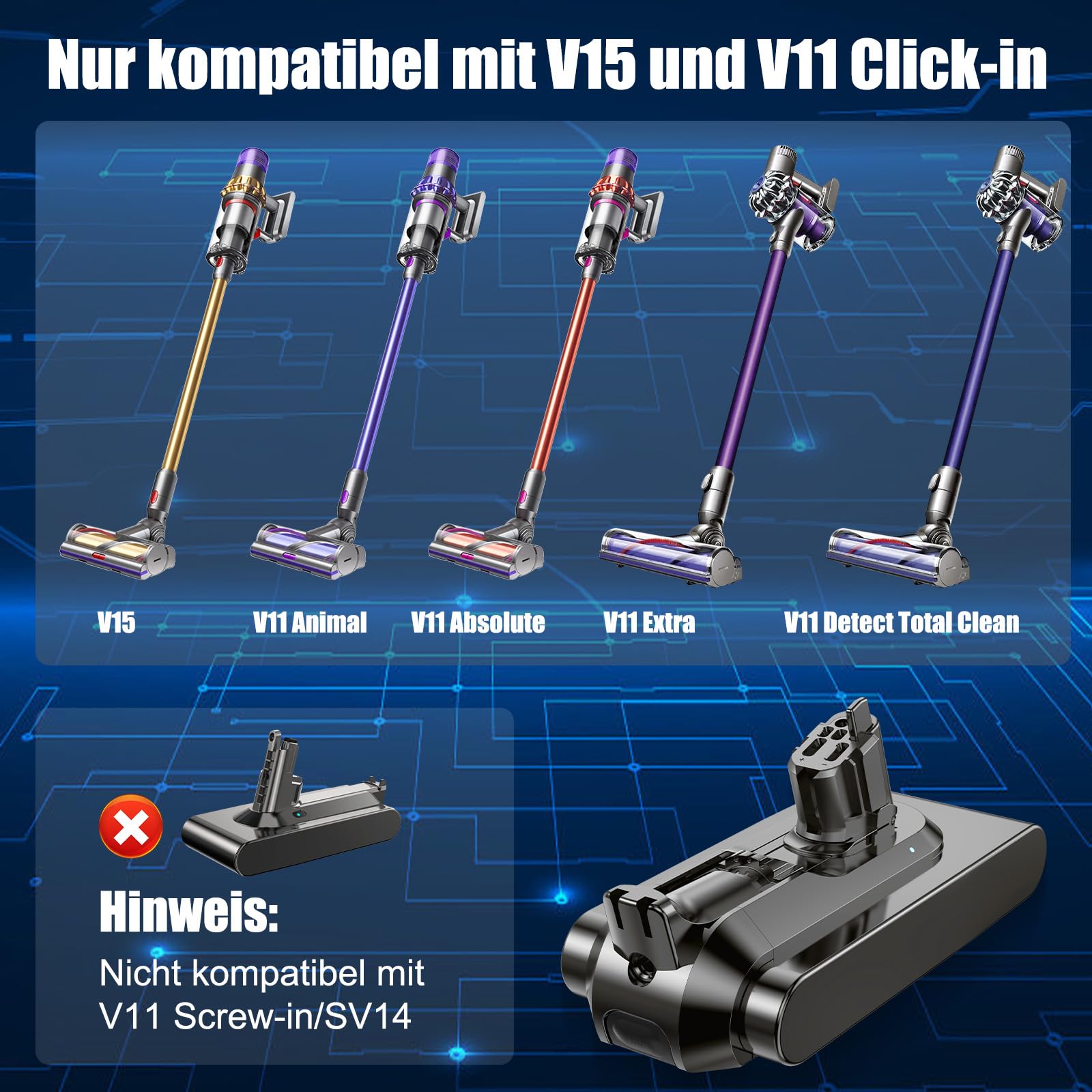 V15 Akku für Dyson V15, V11 Akku Kompatibel mit V11(Knopftyp) SV16 SV22 SV28 Staubsauger (Nicht für V11-Schraubtyp)