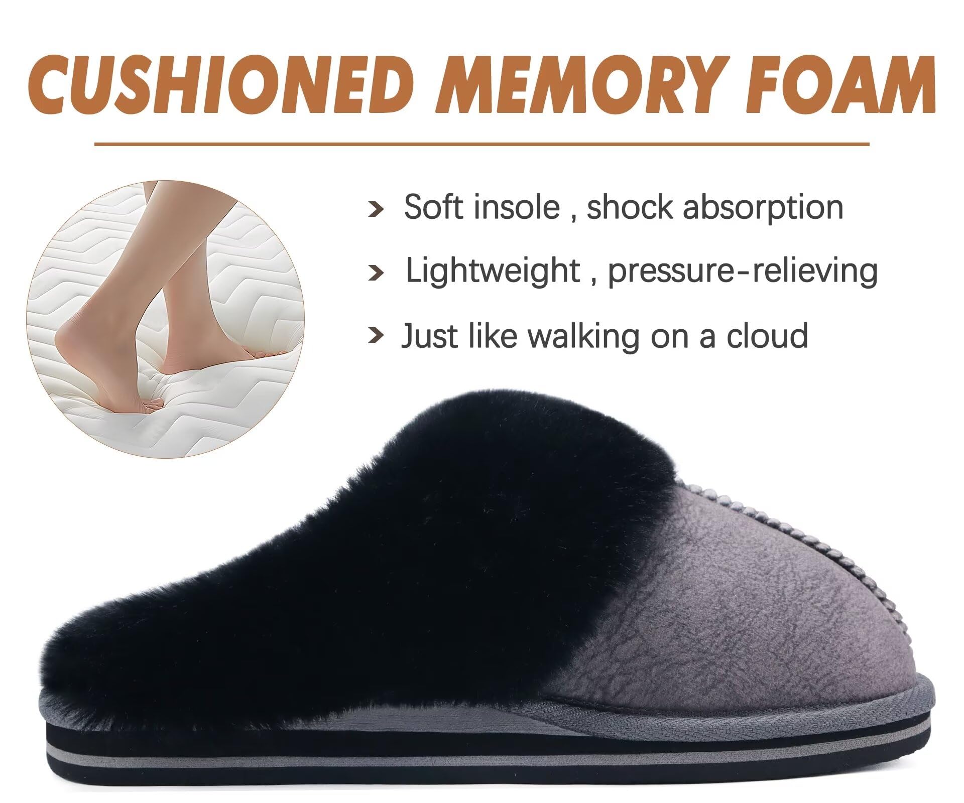KuaiLu Pantofole Donna Invernali Pelose Pelle Chiuse Ciabatte Casa Calde Peluche Pelo Foderata Babbucce Comode Memory Foam Slippers Antiscivolo Suola Scarpe Nero 36