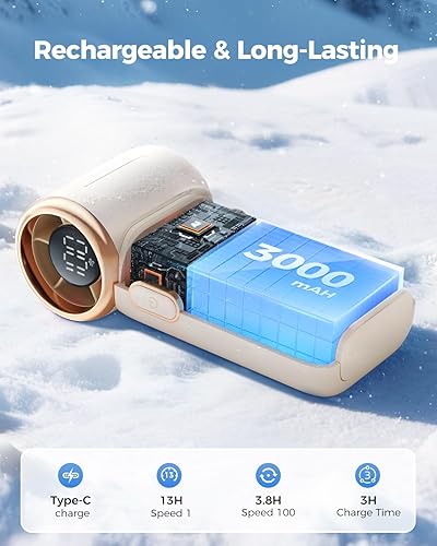 Miniatura 3 de SWEETFULL Ventilador turbo de mano, mini ventilador de 100 velocidades con pantalla digital, refrigeración recargable de 12 horas, portátil para