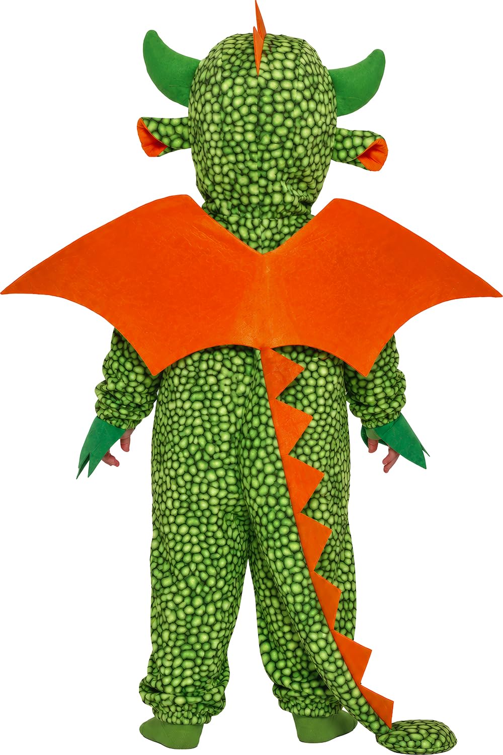 FIESTAS GUIRCA Costume Drago Bambino Verde Arancio con Cappuccio Ali Coda