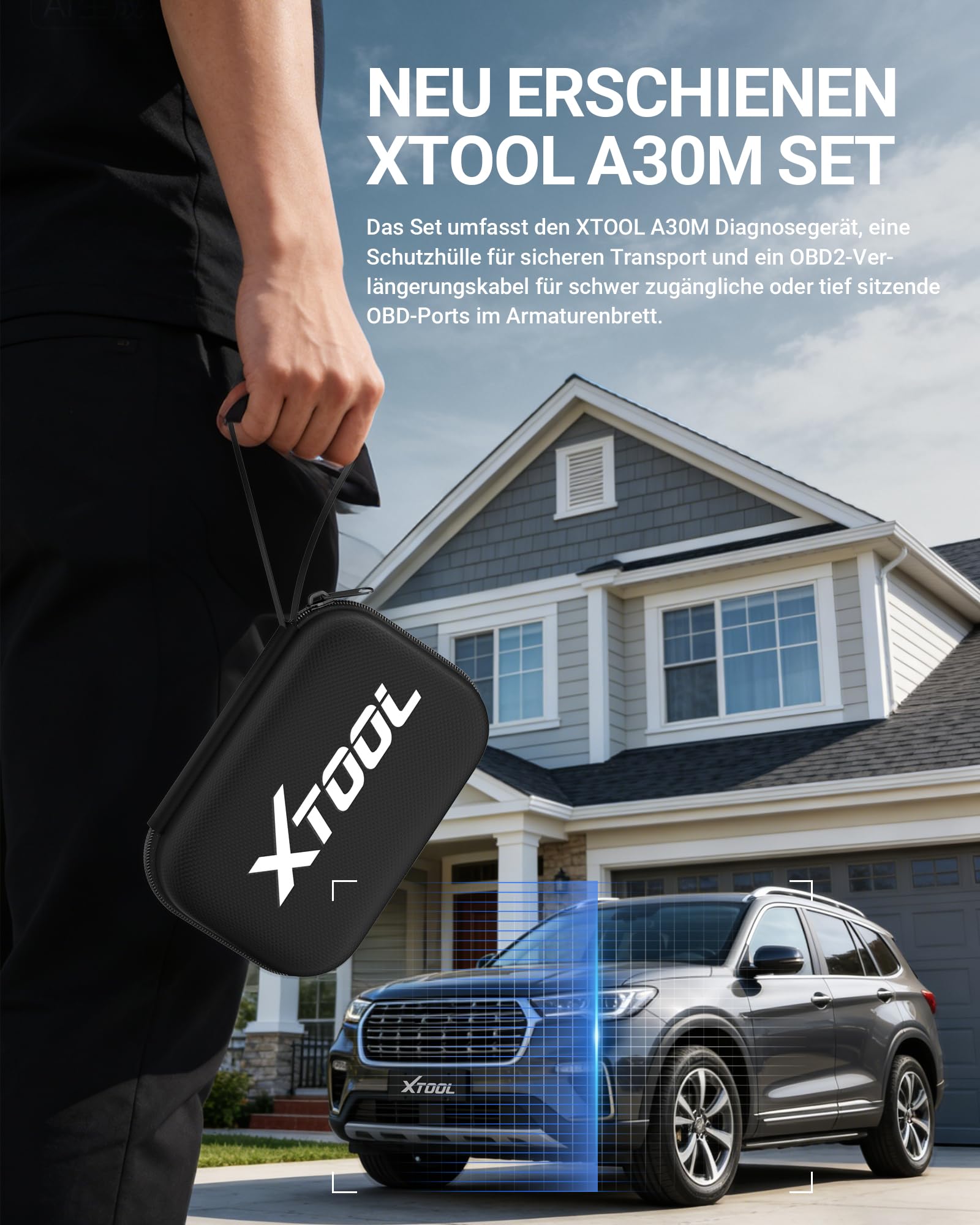 XTOOL A30M OBD2 Diagnosegerät Set, Bidirektionales Kabelloses Diagnosegerät Auto, Vollsystem, KI-Unterstützung, 26+ Resets, Öl ABS BMS DPF, 8-PID Live-Daten für iOS/Android, Lebenslange Update, CAN FD