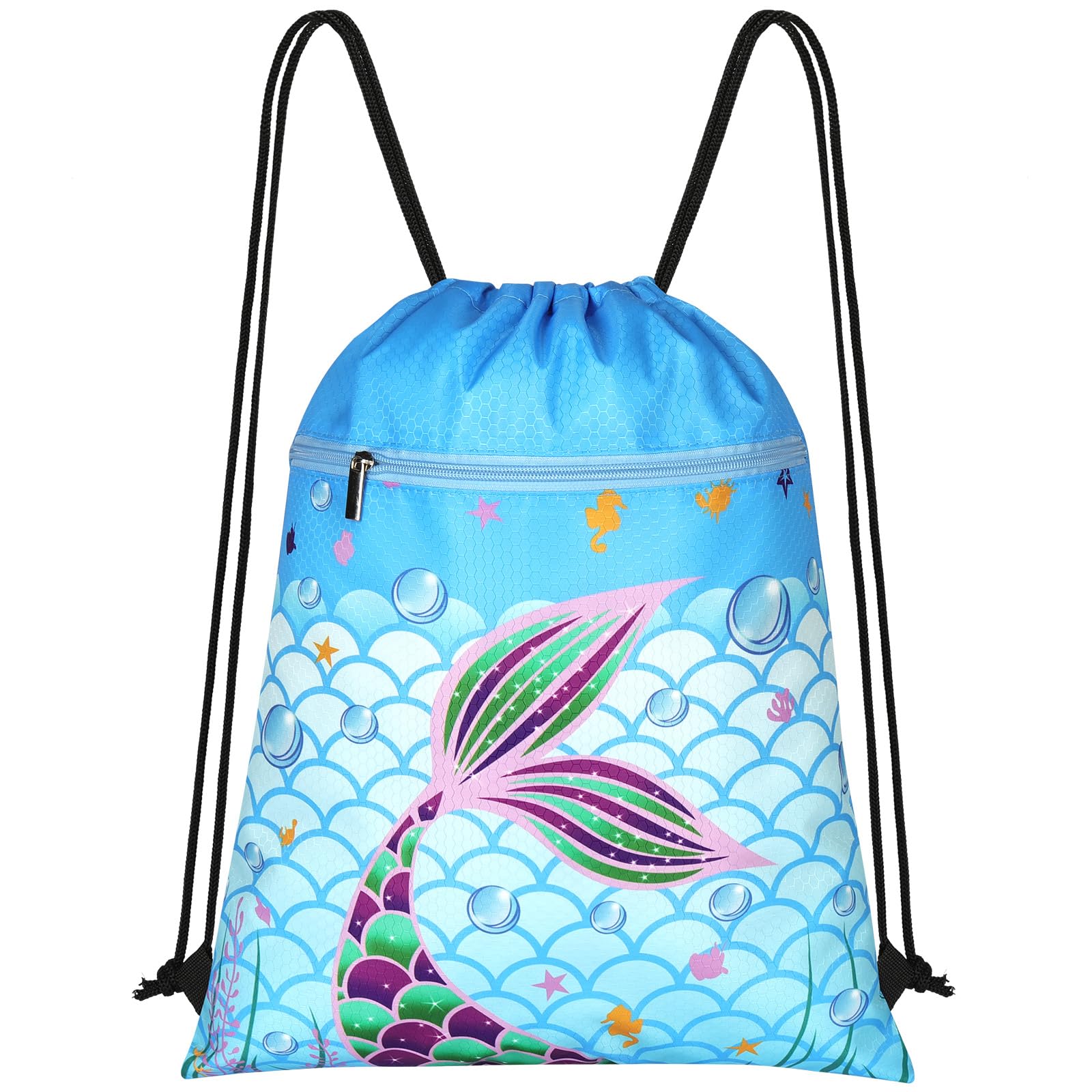 HAGOT Drawstring Bags for Kids, Waterproof Gym PE Bag with Zippered Pocket, String Backpack for Beach Swimming Pool School — image 1