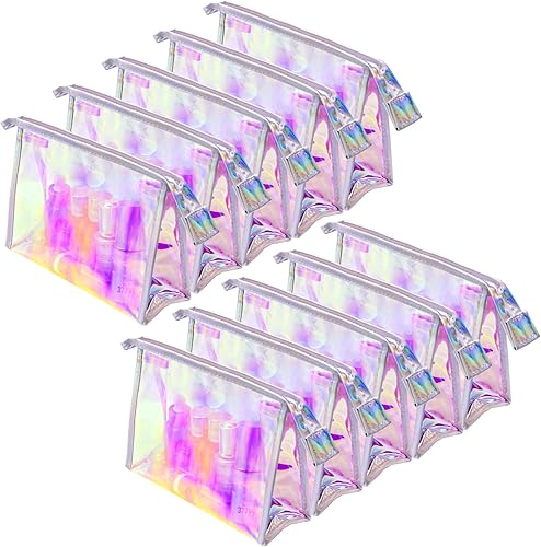 Miniatura 10 de Paquete de 2 y 10 bolsas de maquillaje holográficas a granel, bolsa iridiscente, bolsas portátiles con cremallera, bolsa de cosméticos de viaje,